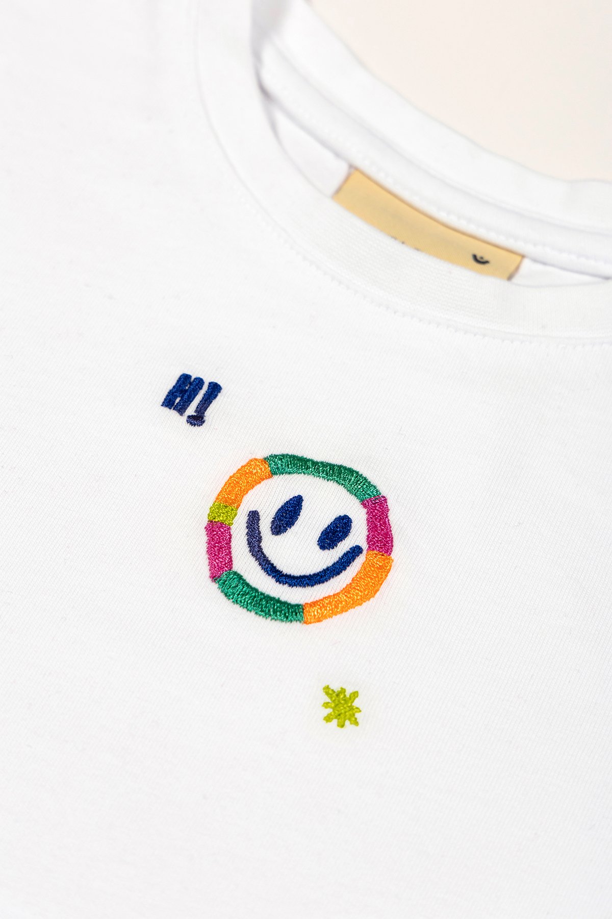 Hi Smiley Uzun Kollu T-Shirt - Beyaz