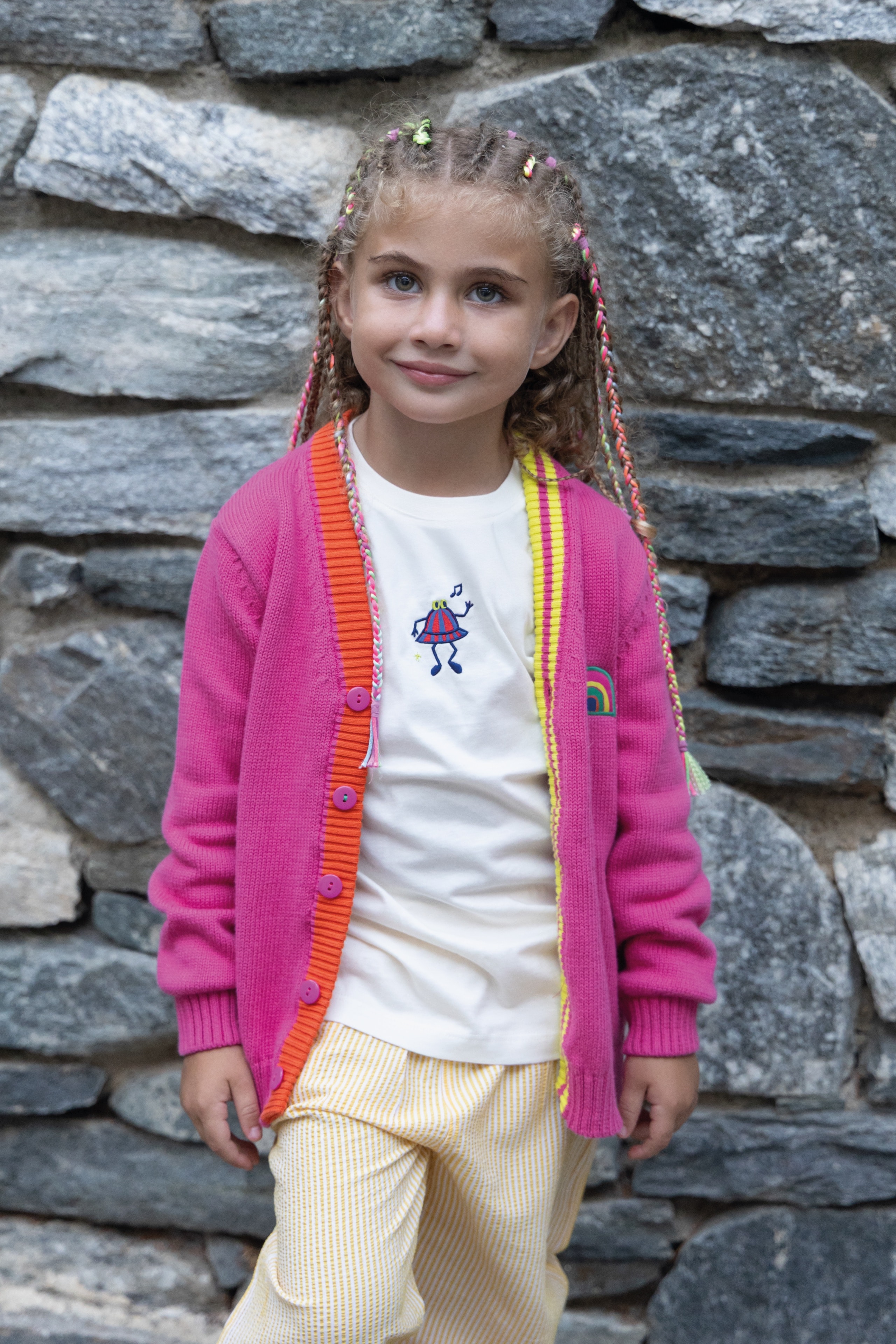 Stripes Triko Ceket - Pembe