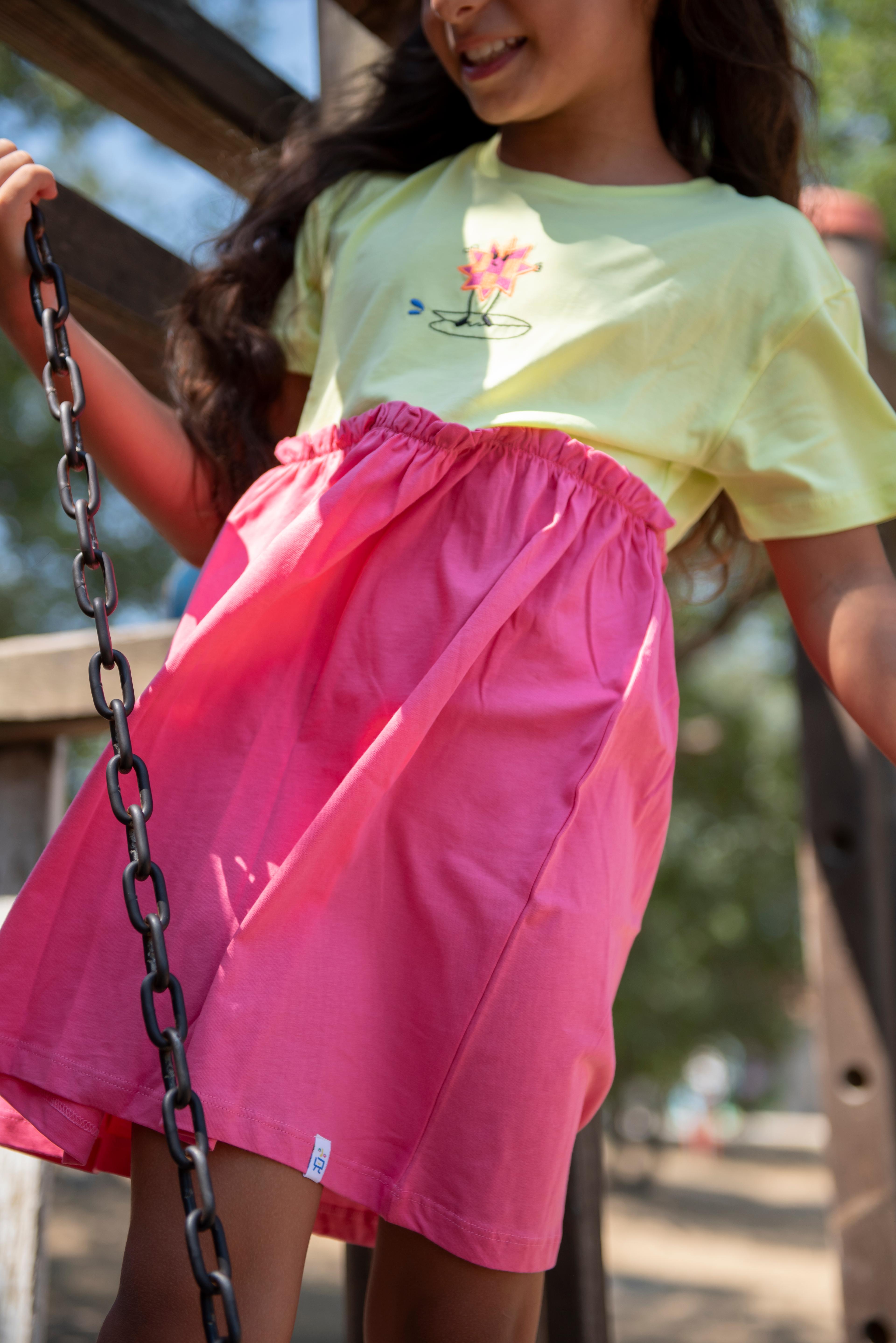 Surf and Fun Frilled Dress_Lime & Pink