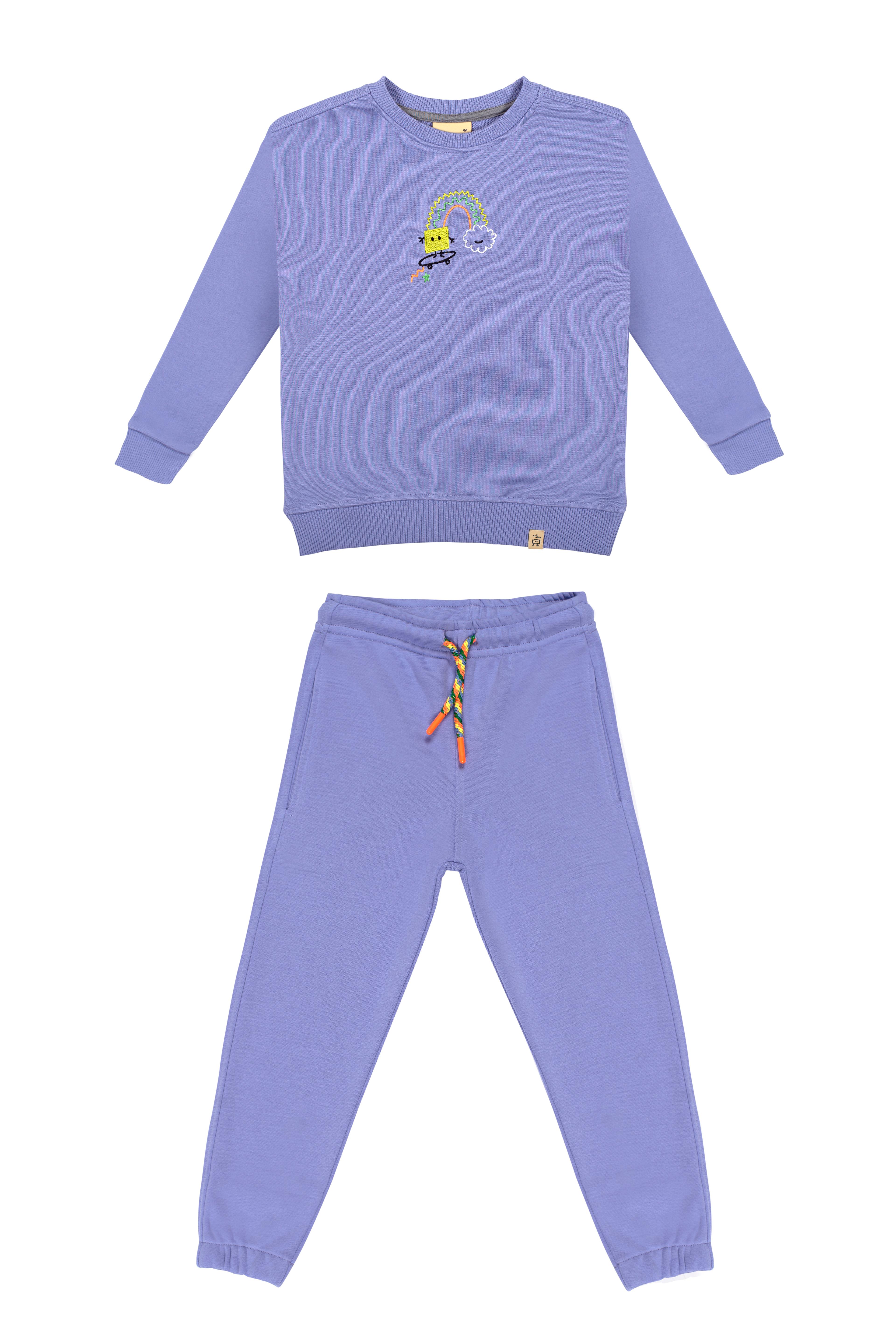 Square With Cloud Sweatshirt Pair - Lilac/Purple (Striped Cord)