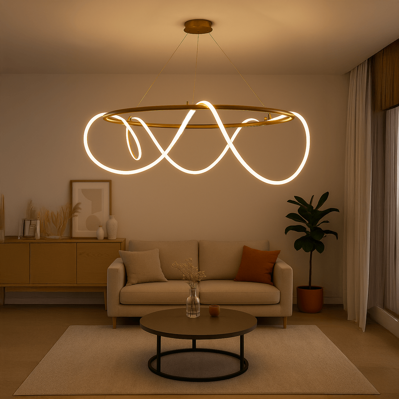 Işık Dalgası Yuvarlak Sarkıt Led Avize