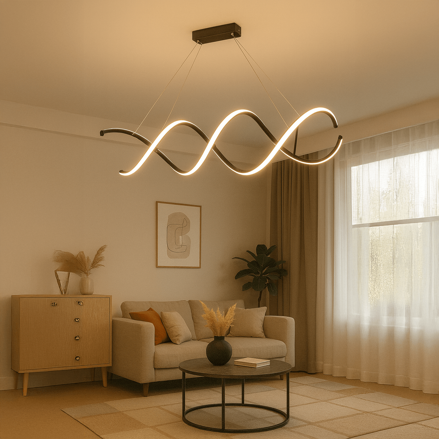 Kıvrım 120 cm Sarkıt Led Avize - Siyah