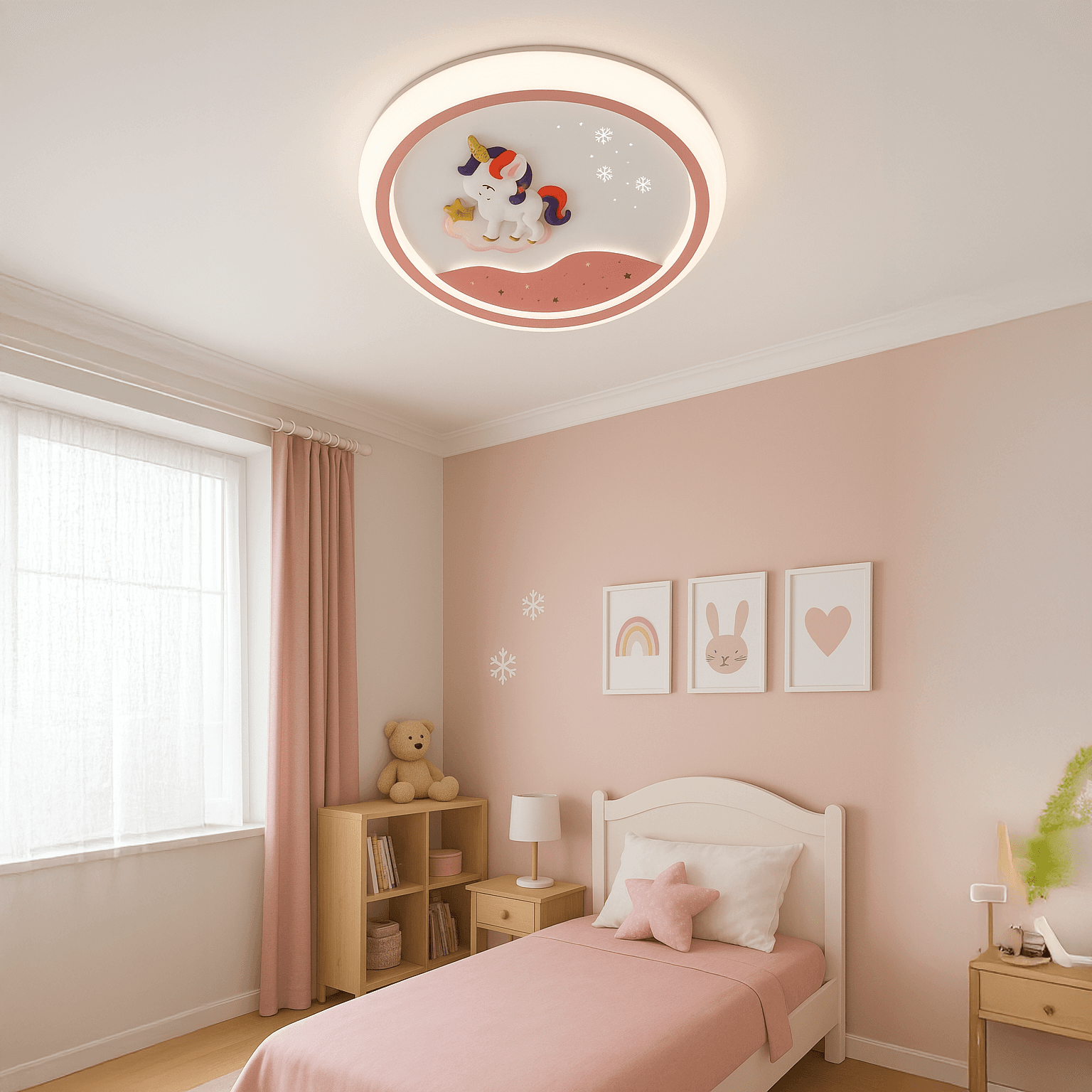 Kız Çocuğu 3 Renk Kumandalı Led Çocuk Odası Avizesi(ACR-31-K PLAFONYER )