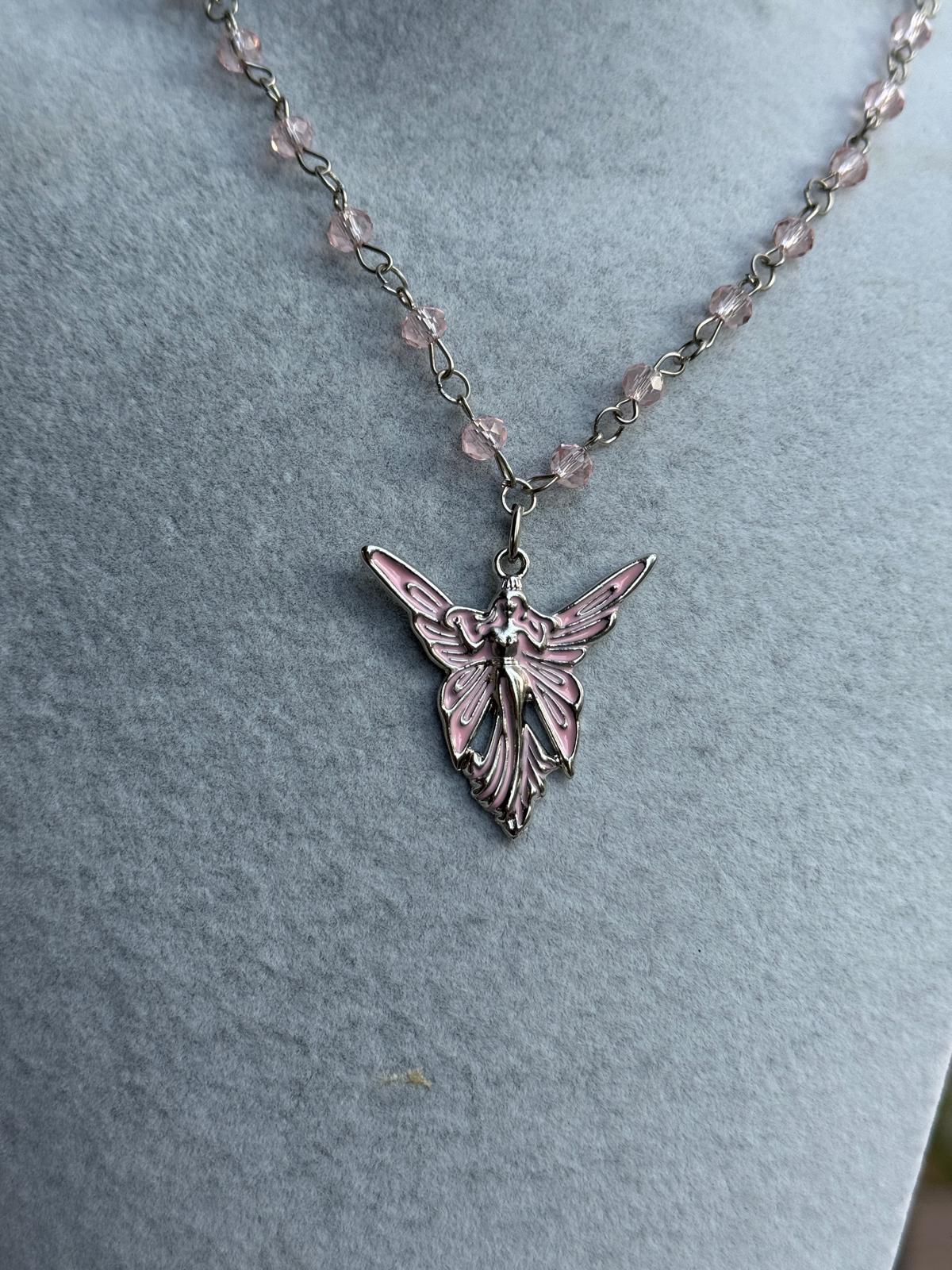 Pembe Kanatlı Peri Kolye