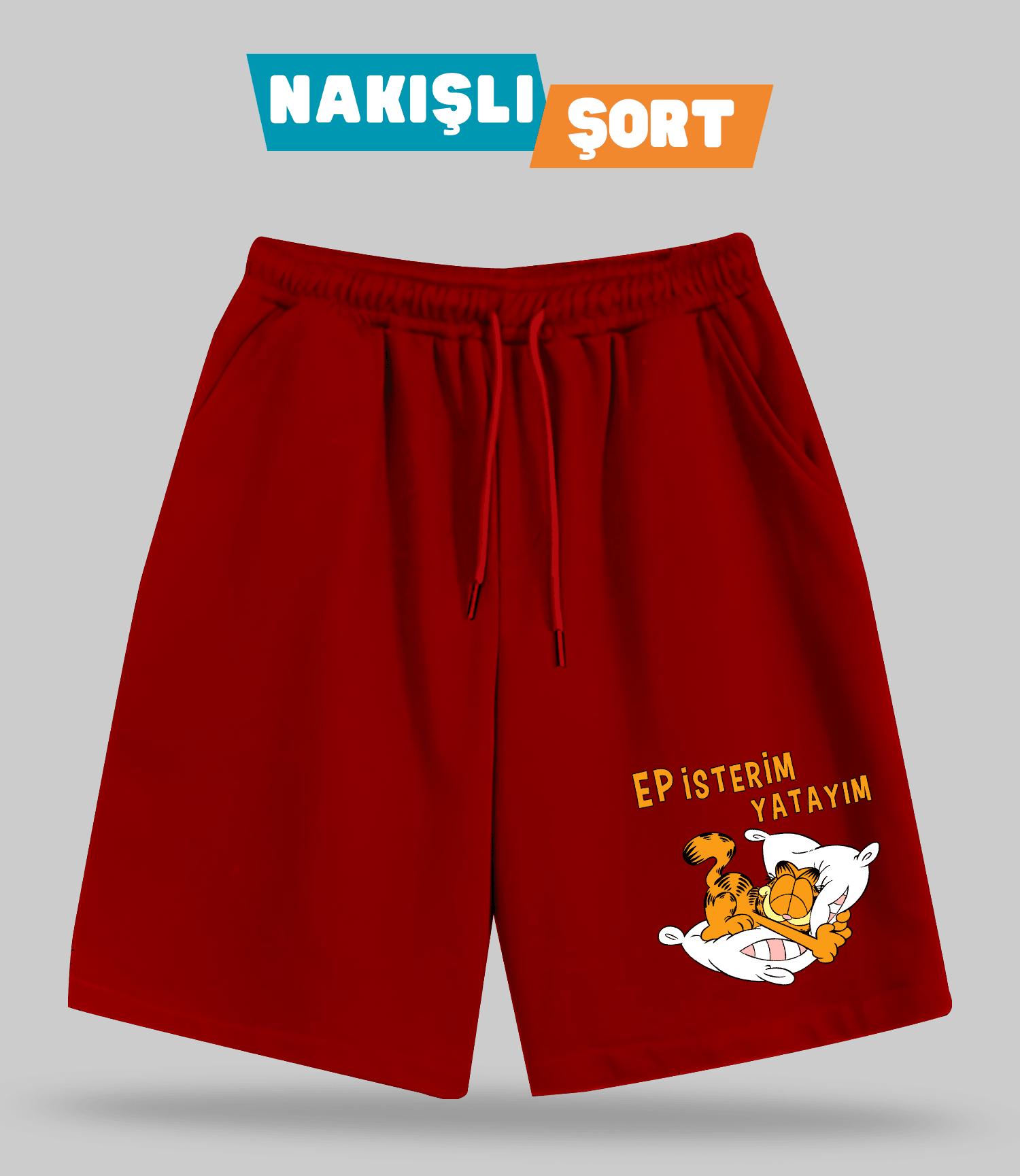 Ep İsterim Yatayım Garfield (Nakışlı Erkek Şort)
