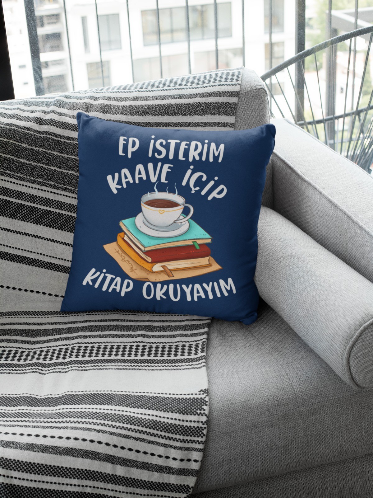 Ep İsterim Kaave İçip Kitap Okuyayım (Kare Yastık)