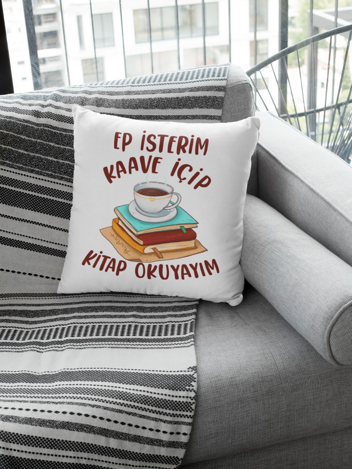 Ep İsterim Kaave İçip Kitap Okuyayım (Kare Yastık)