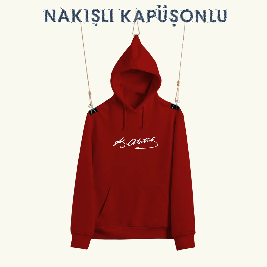 Nakışlı Kapüşonlu Unisex Sweatshirt - Atatürk İmzası