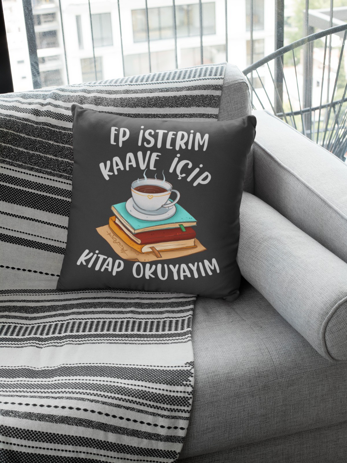 Ep İsterim Kaave İçip Kitap Okuyayım (Kare Yastık)