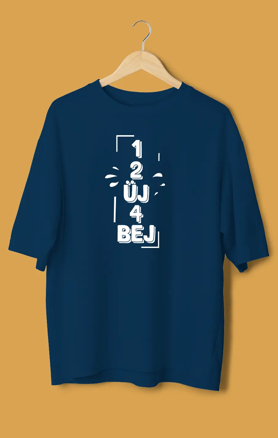 Unisex Oversize Tişört - Üj 4 Bej