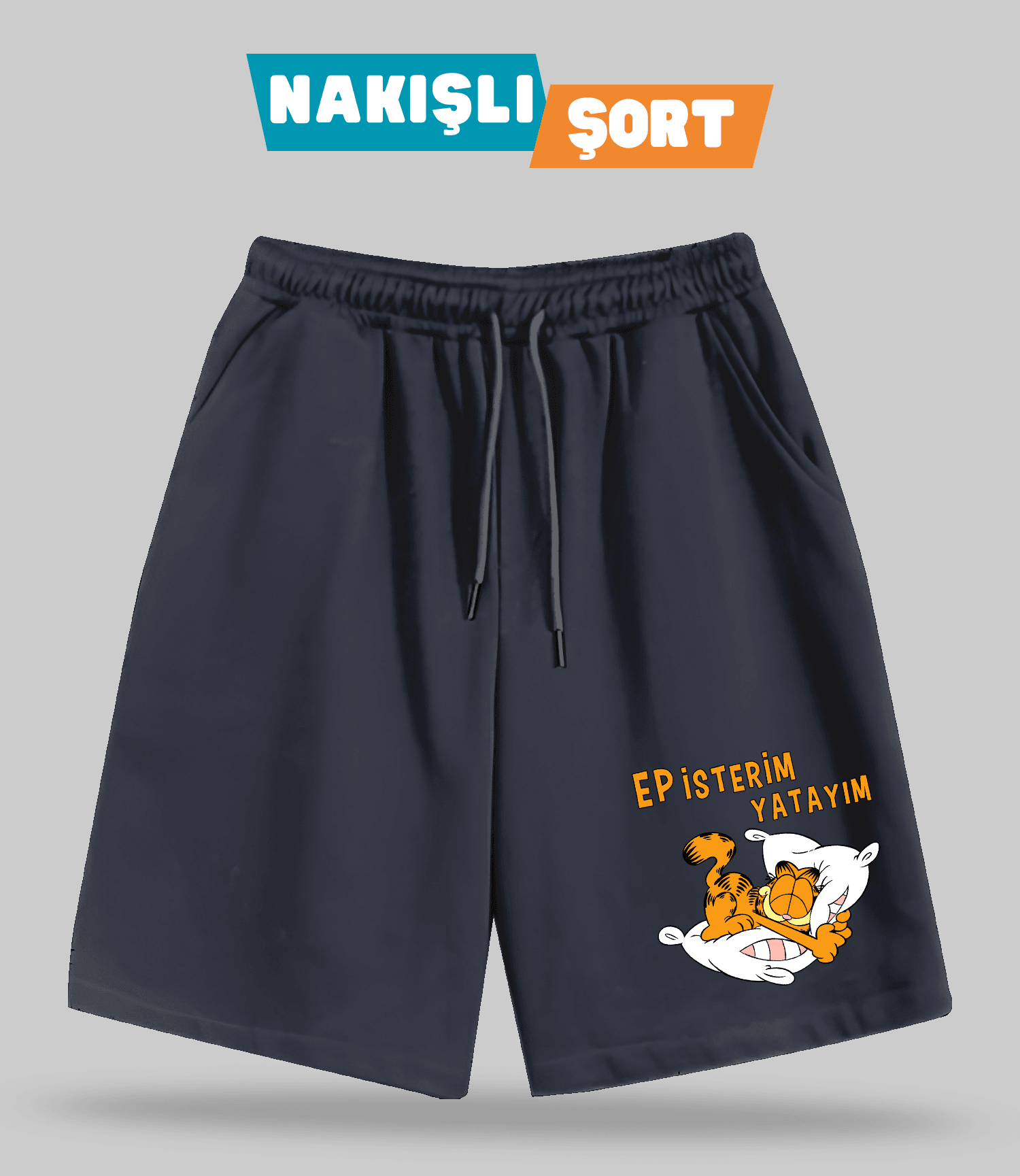 Ep İsterim Yatayım Garfield (Nakışlı Erkek Şort)