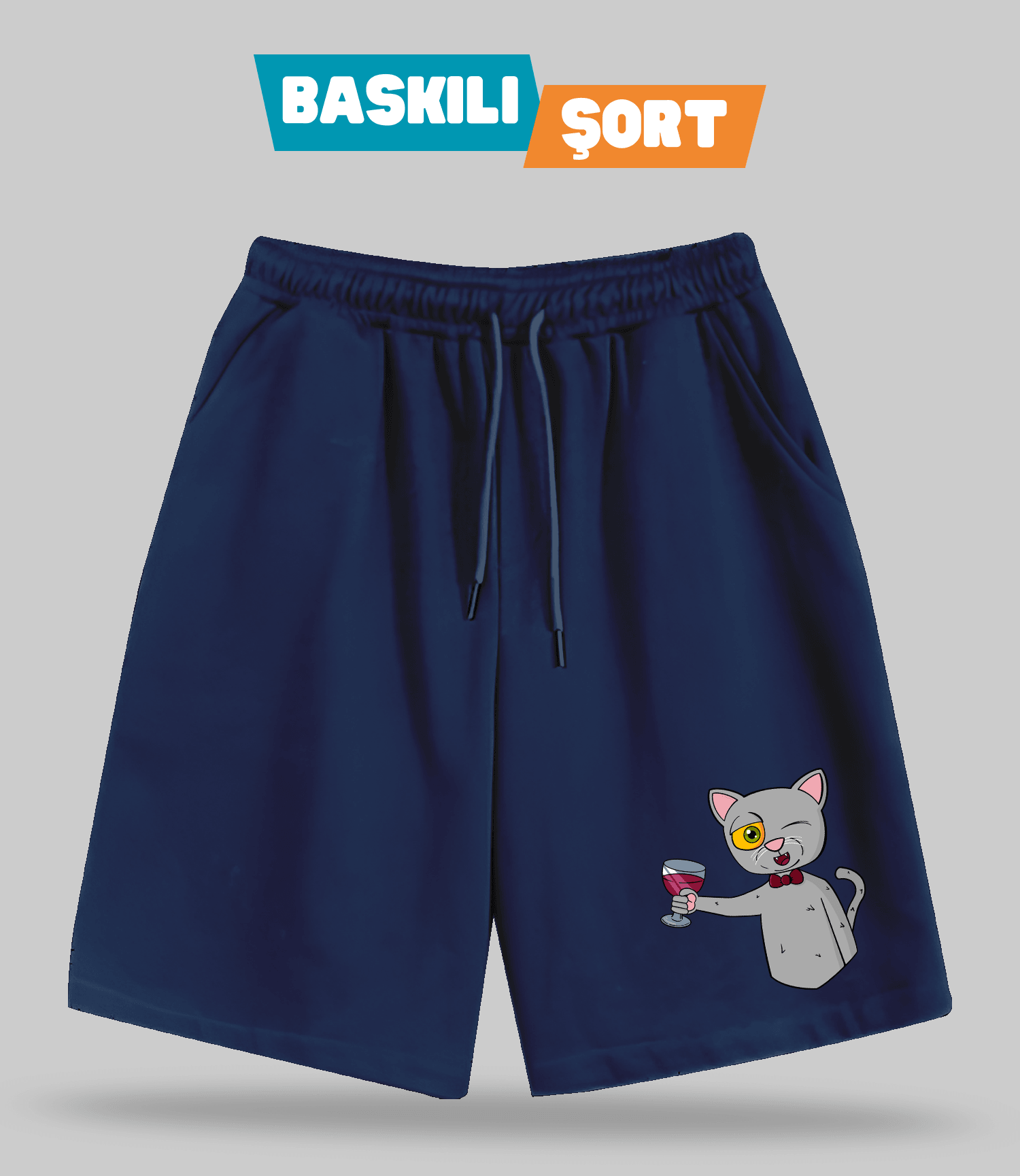 Şarapçı Kedi (Baskılı Erkek Şort)