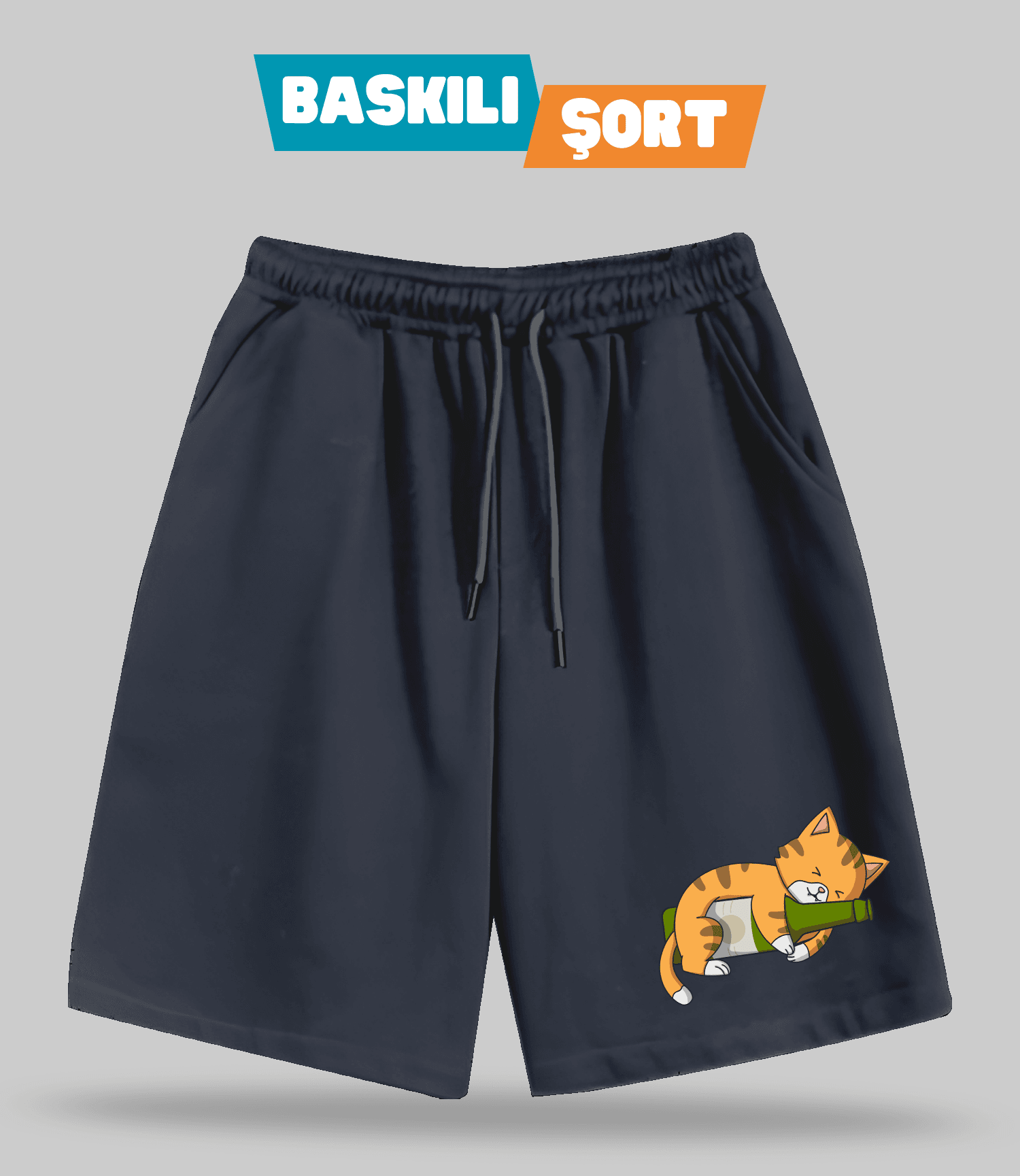 Biracı Kedi (Baskılı Erkek Şort)