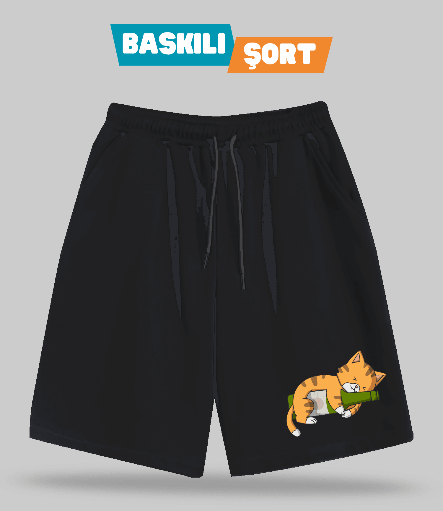 Biracı Kedi (Baskılı Erkek Şort)