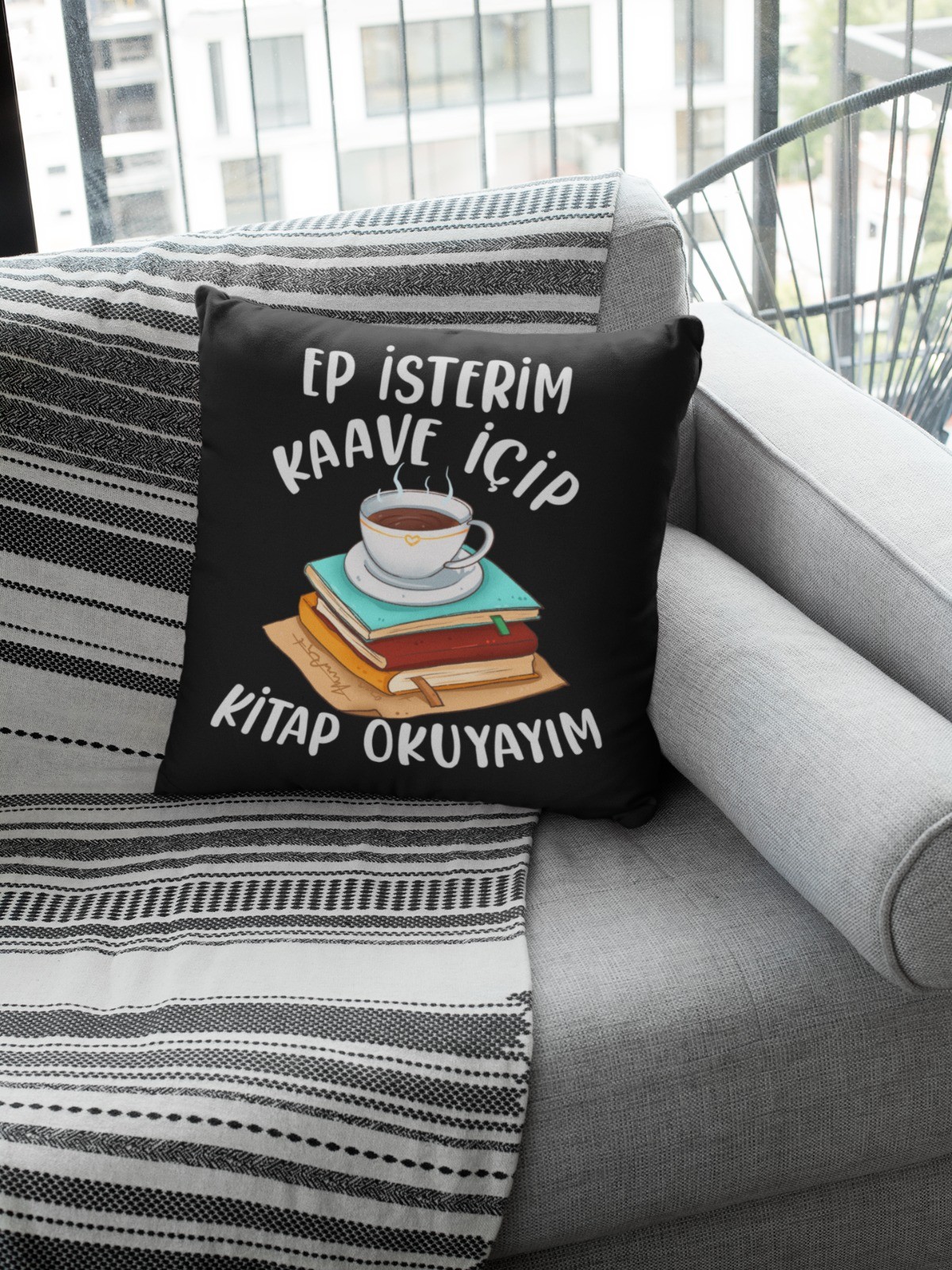Ep İsterim Kaave İçip Kitap Okuyayım (Kare Yastık)