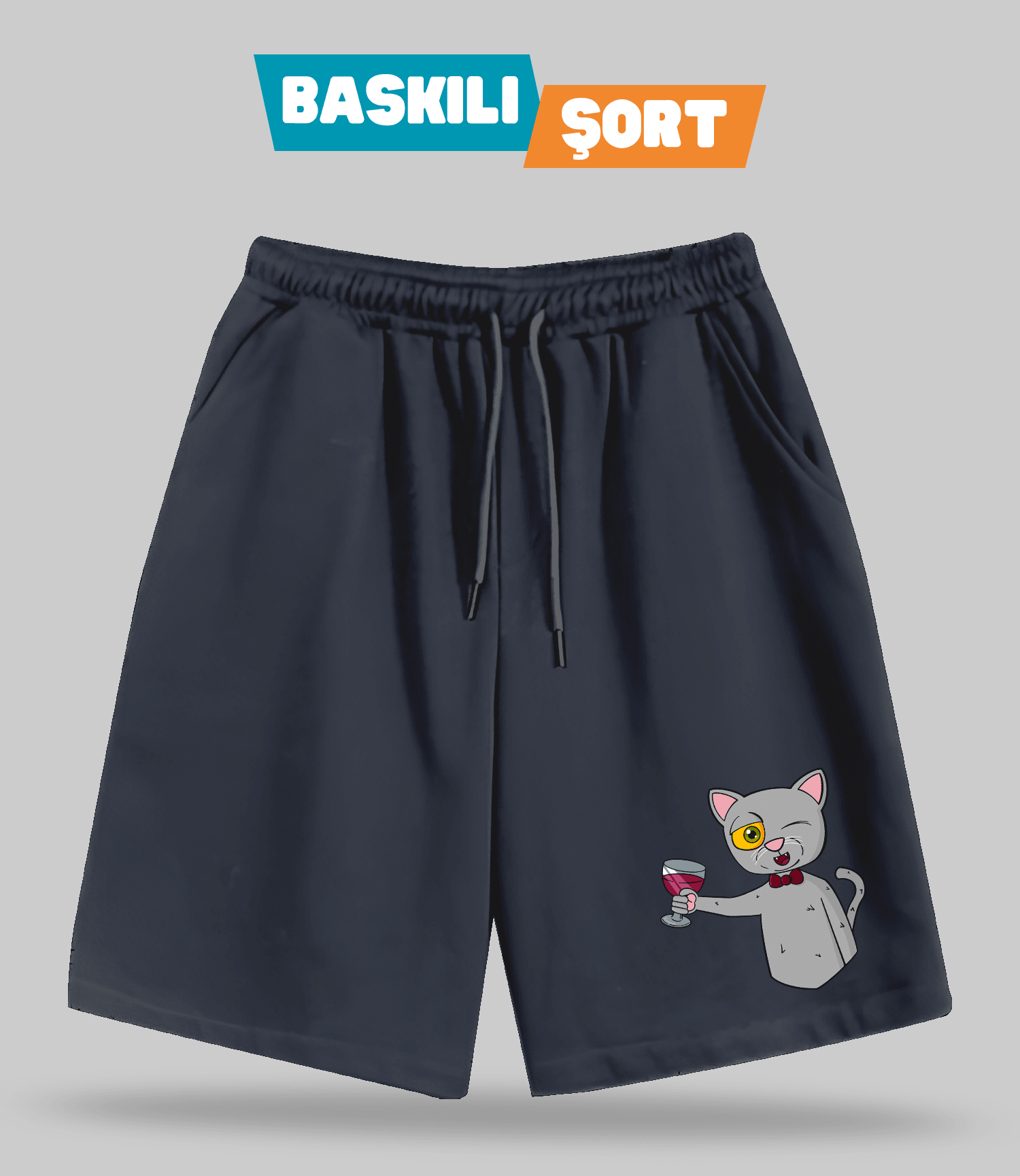 Şarapçı Kedi (Baskılı Erkek Şort)