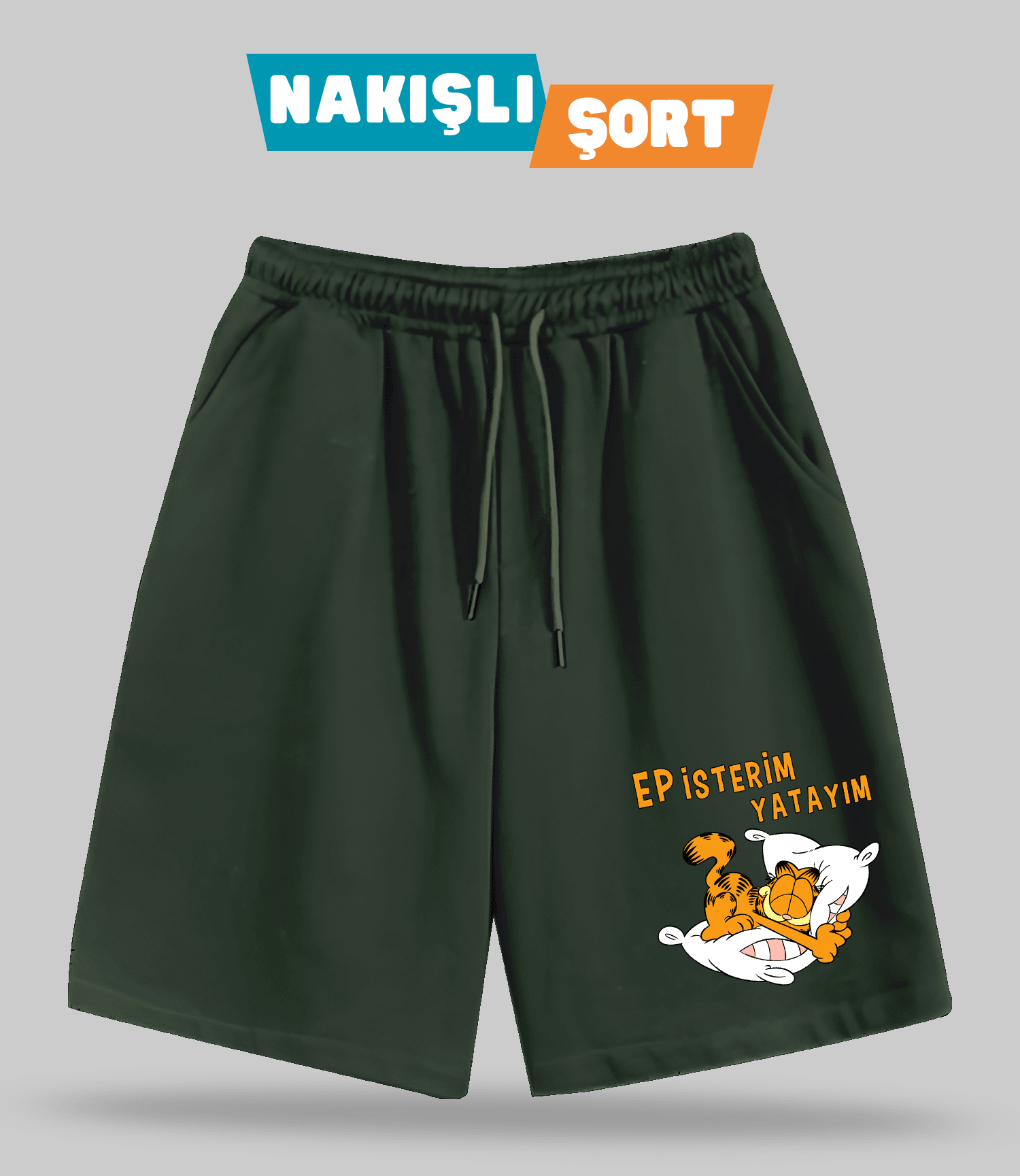 Ep İsterim Yatayım Garfield (Nakışlı Erkek Şort)