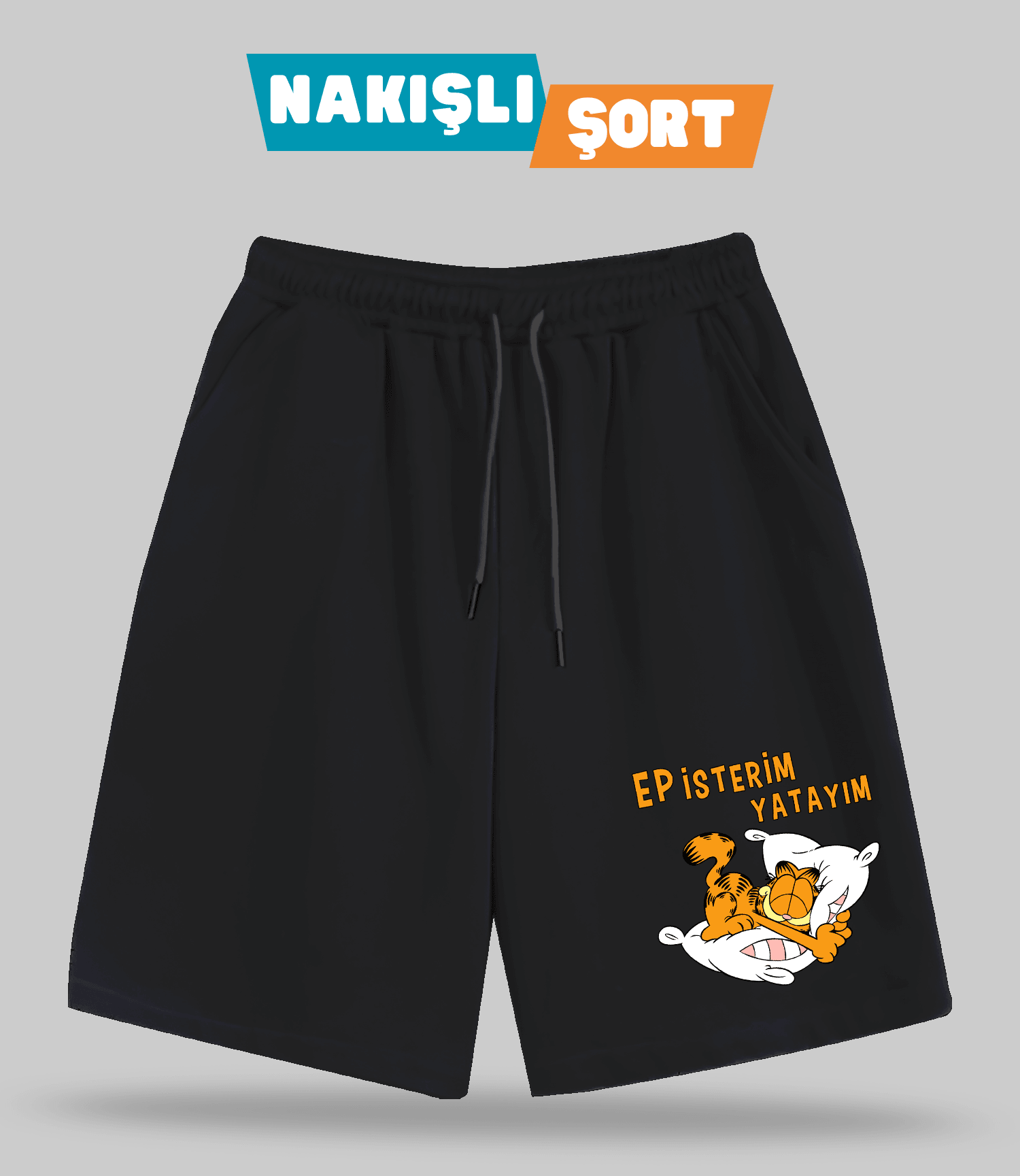 Ep İsterim Yatayım Garfield (Nakışlı Erkek Şort)