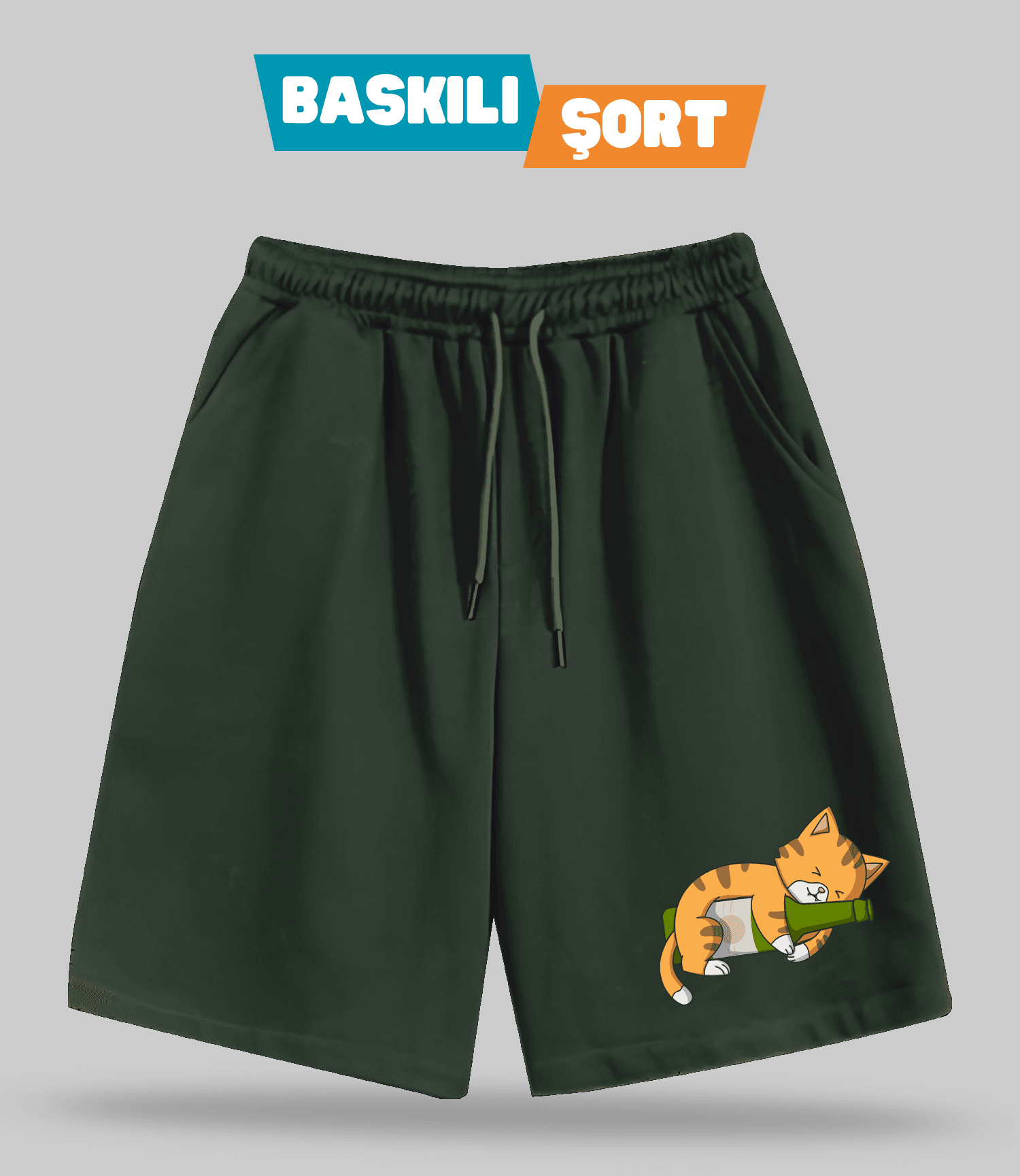 Biracı Kedi (Baskılı Erkek Şort)