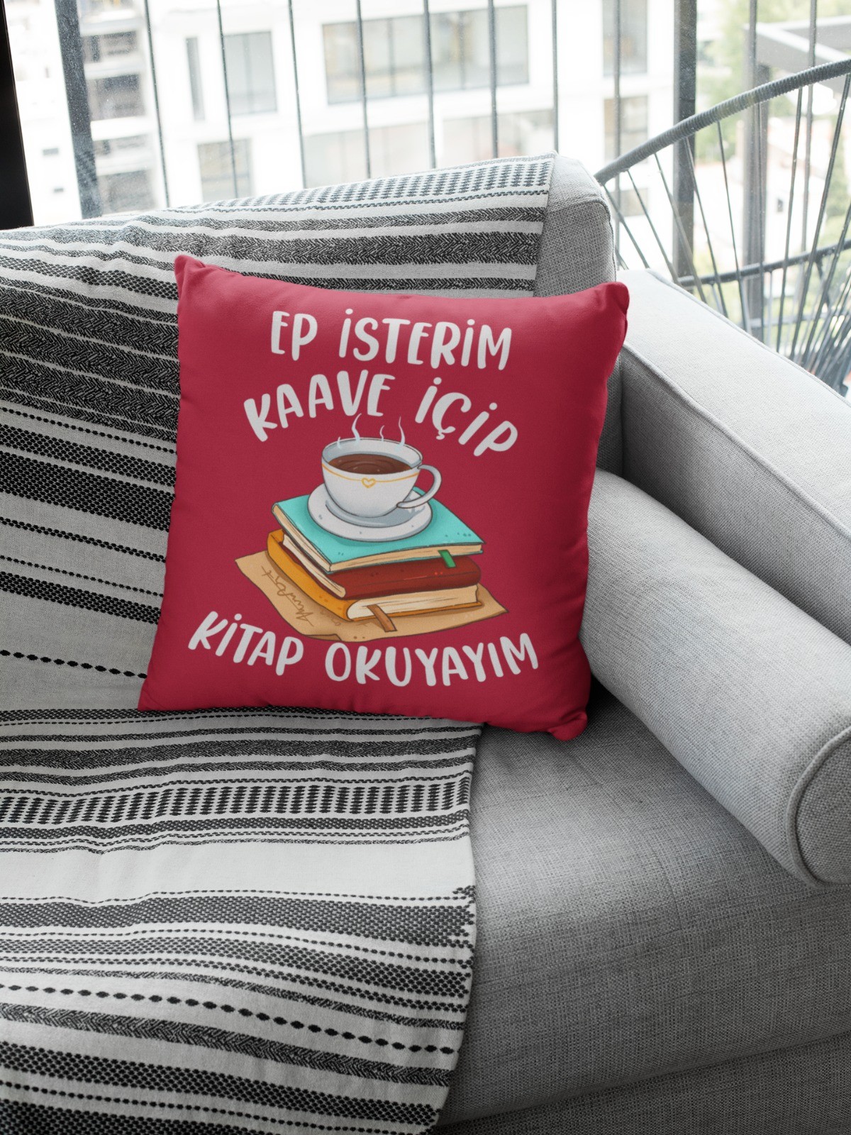 Ep İsterim Kaave İçip Kitap Okuyayım (Kare Yastık)