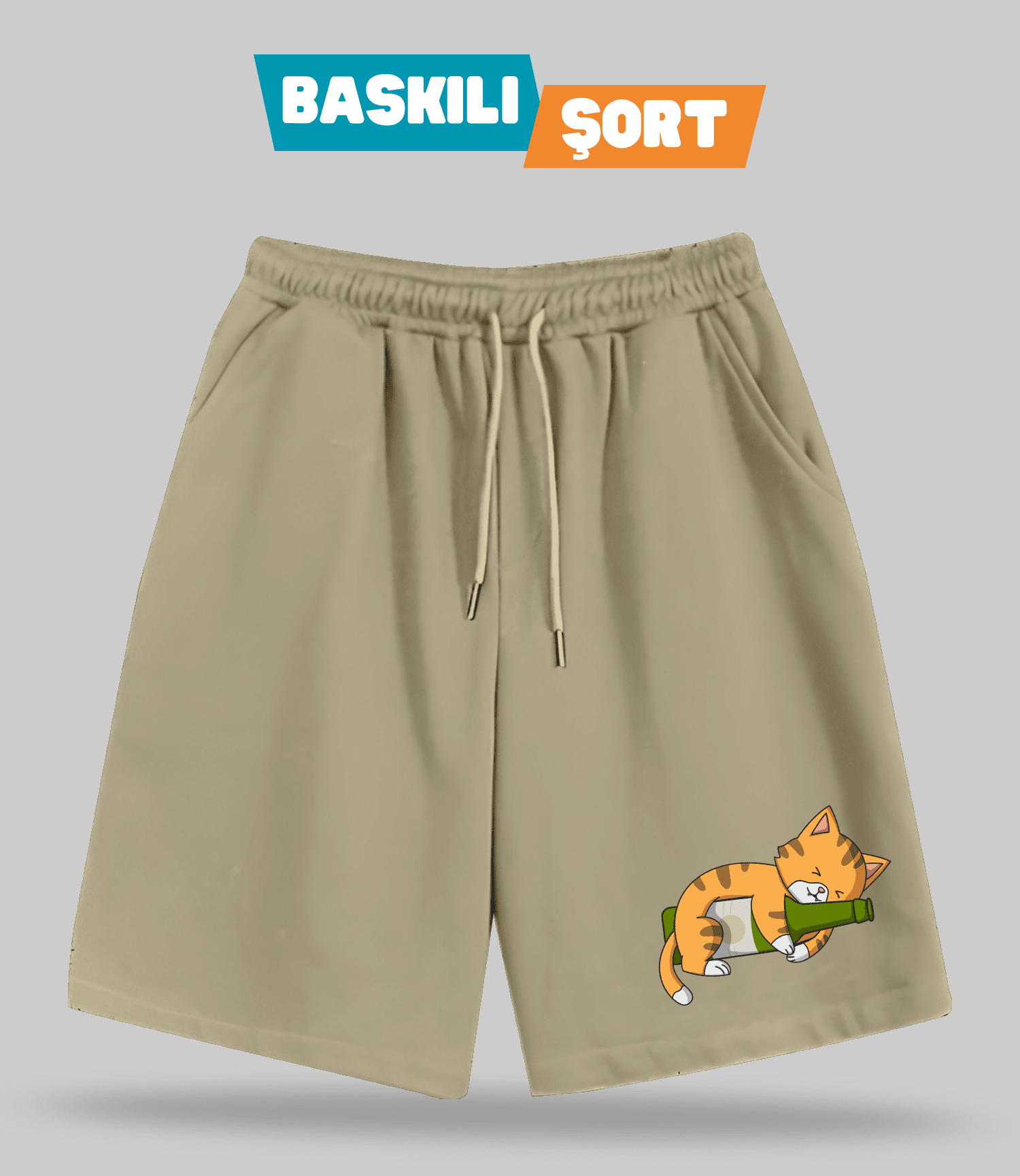Biracı Kedi (Baskılı Erkek Şort)