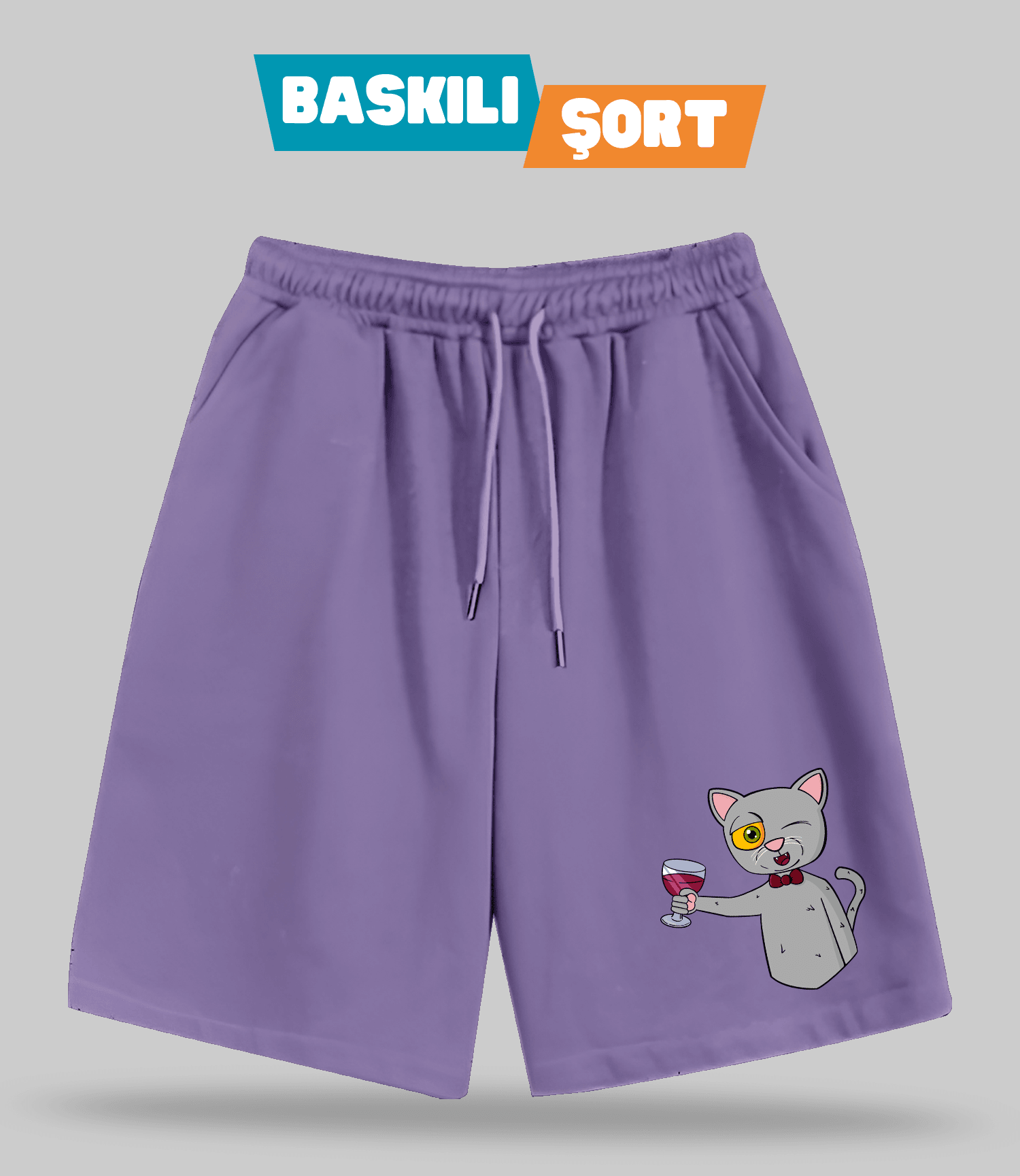 Şarapçı Kedi (Baskılı Erkek Şort)
