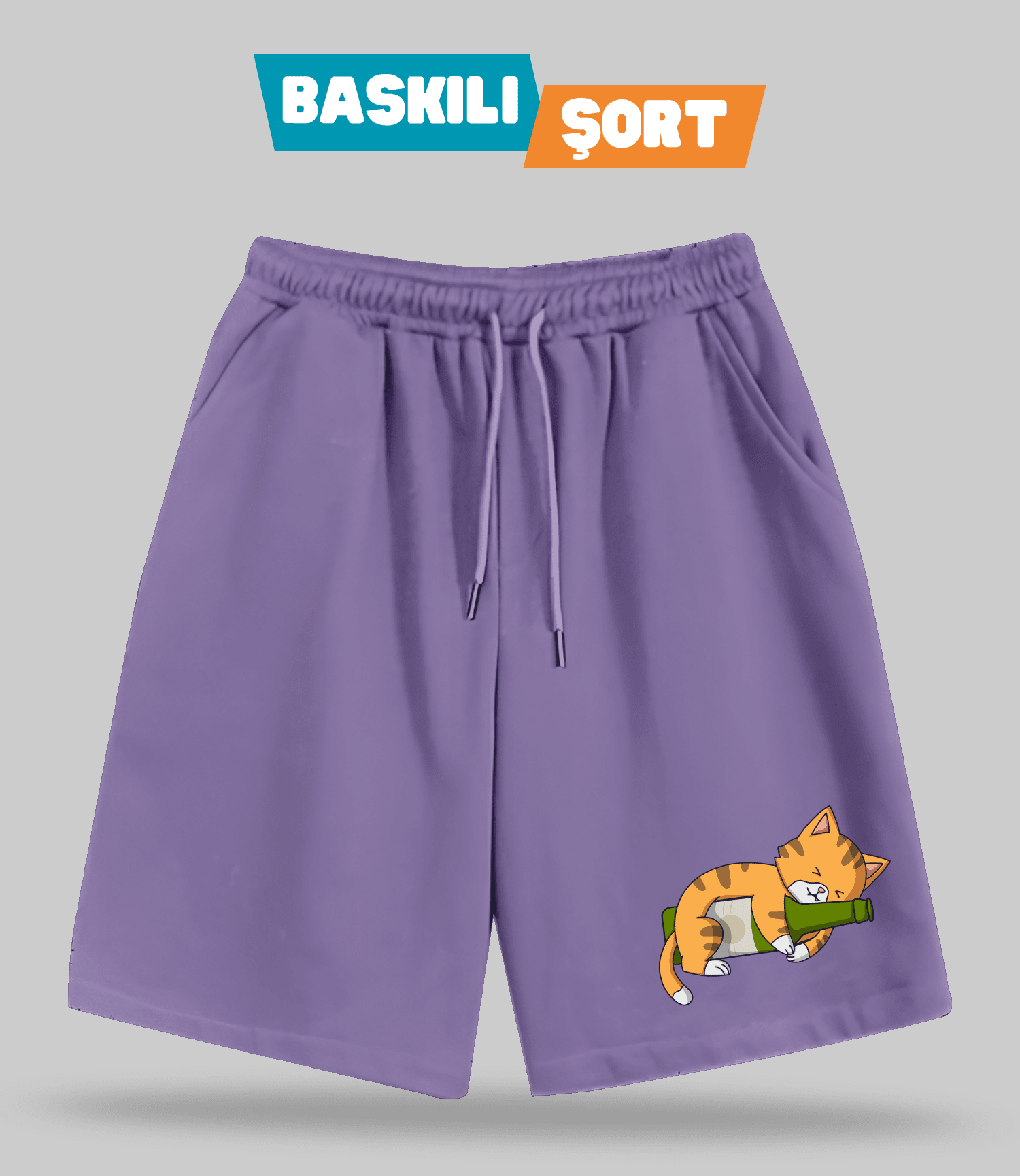 Biracı Kedi (Baskılı Erkek Şort)
