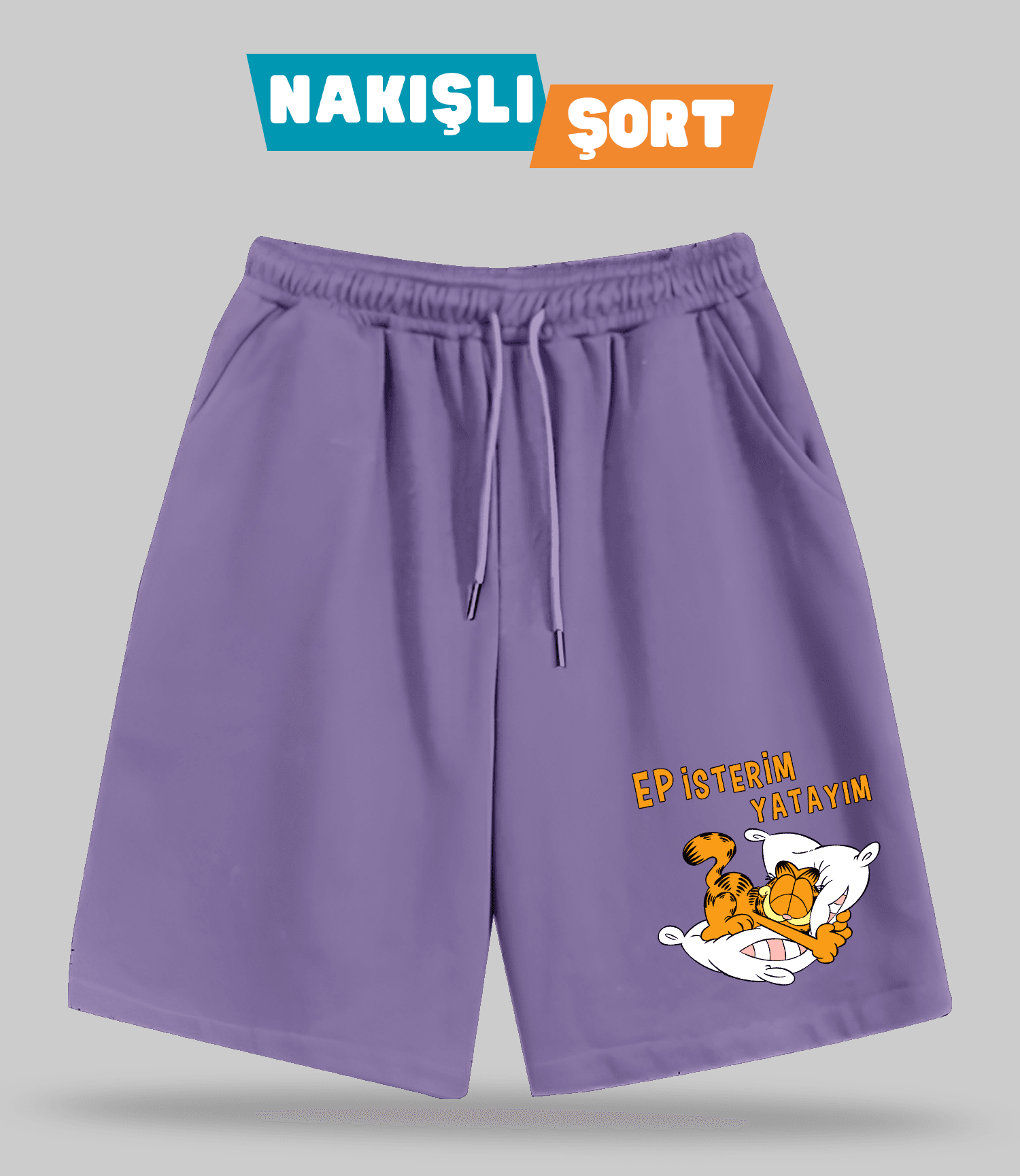 Ep İsterim Yatayım Garfield (Nakışlı Erkek Şort)