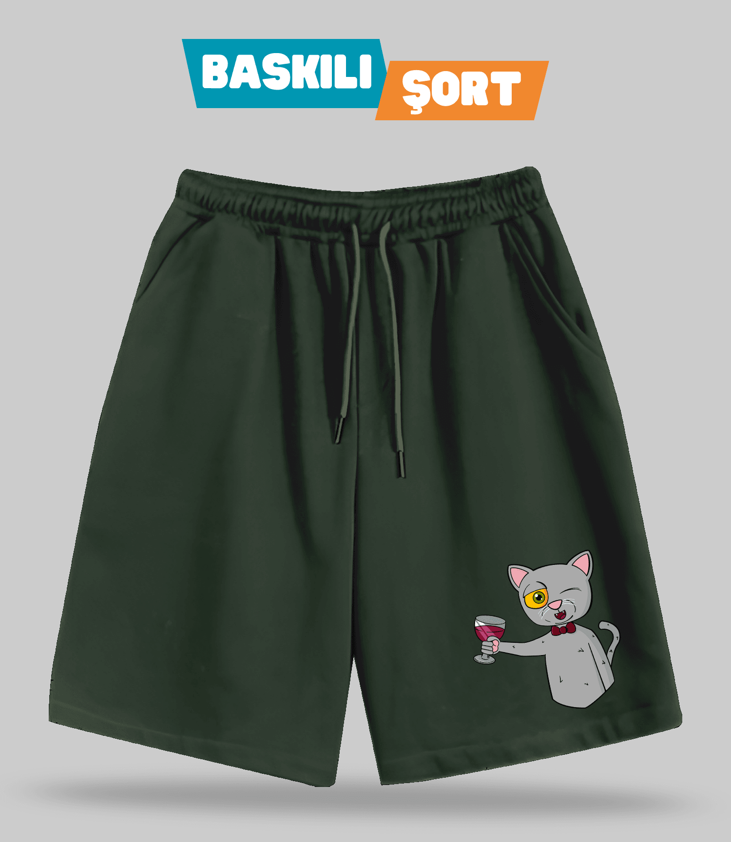 Şarapçı Kedi (Baskılı Erkek Şort)