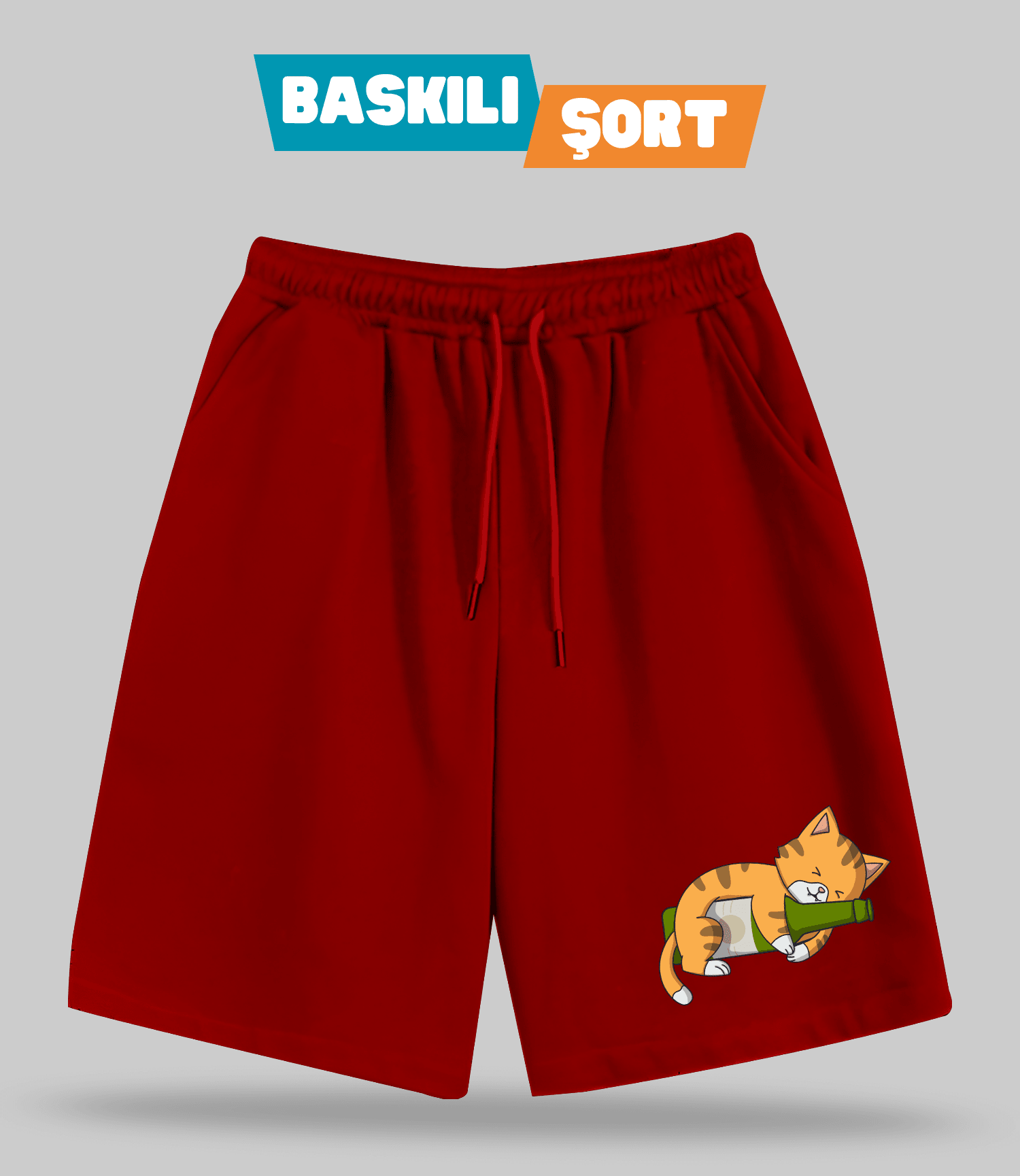 Biracı Kedi (Baskılı Erkek Şort)