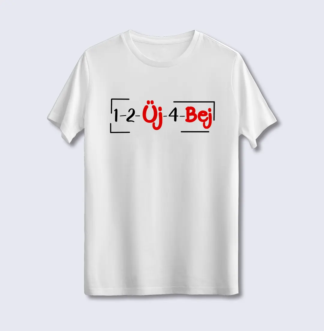 Unisex Tişört - Üj 4 Bej Mottolu