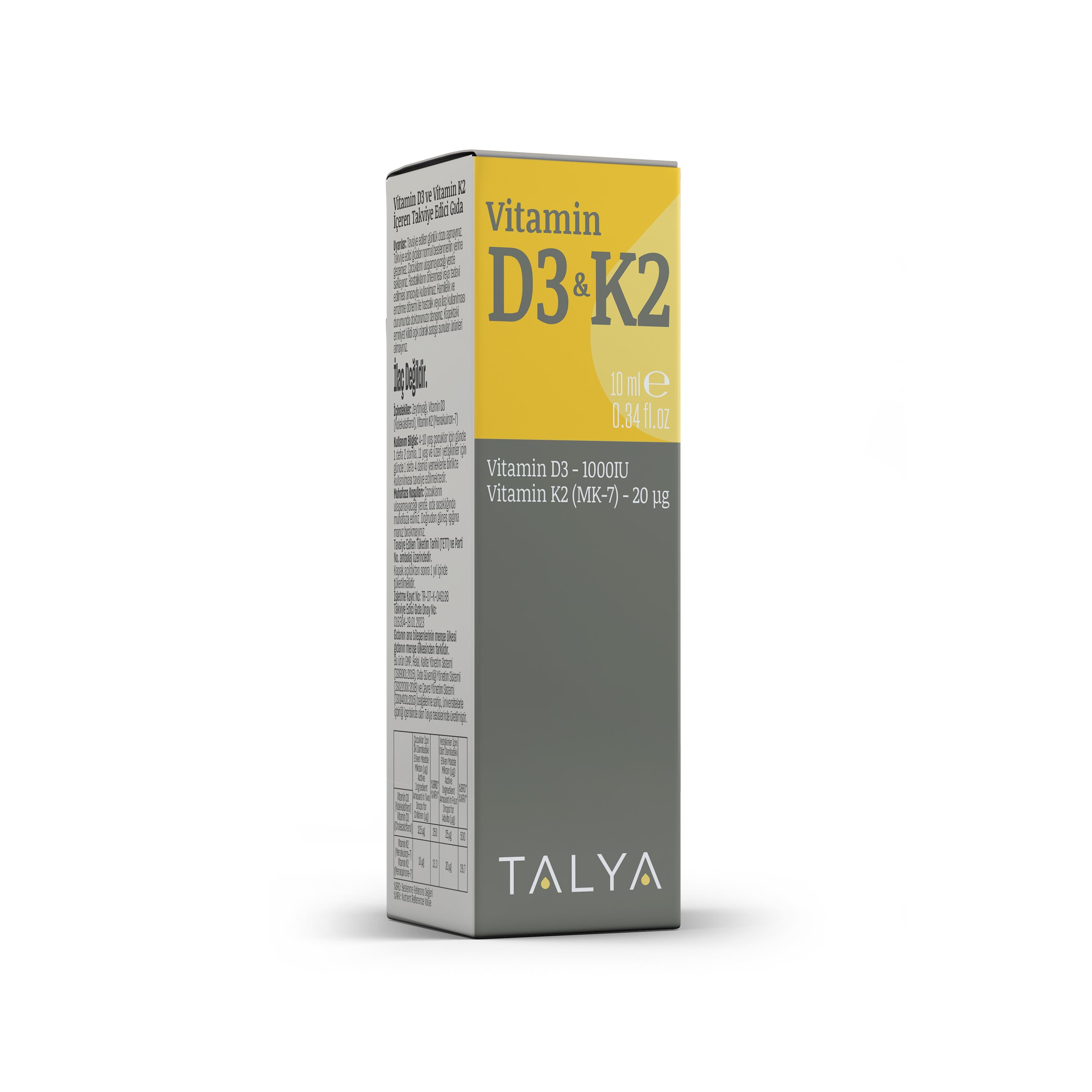 VİTAMİN D3 & K2 İçeren Takviye Edici Gıda -10ML