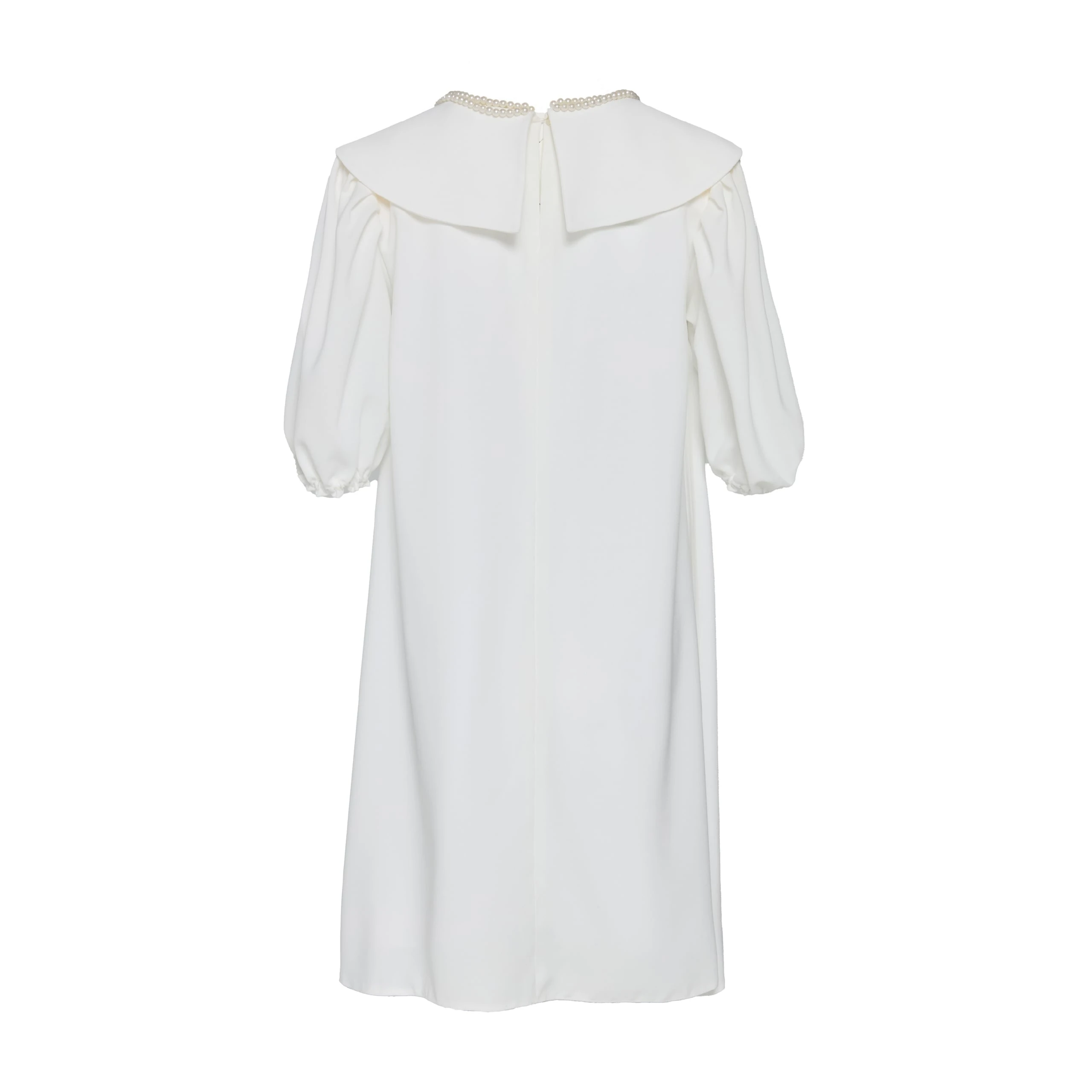 No36 İncili Yaka Detaylı Beyaz Elbise