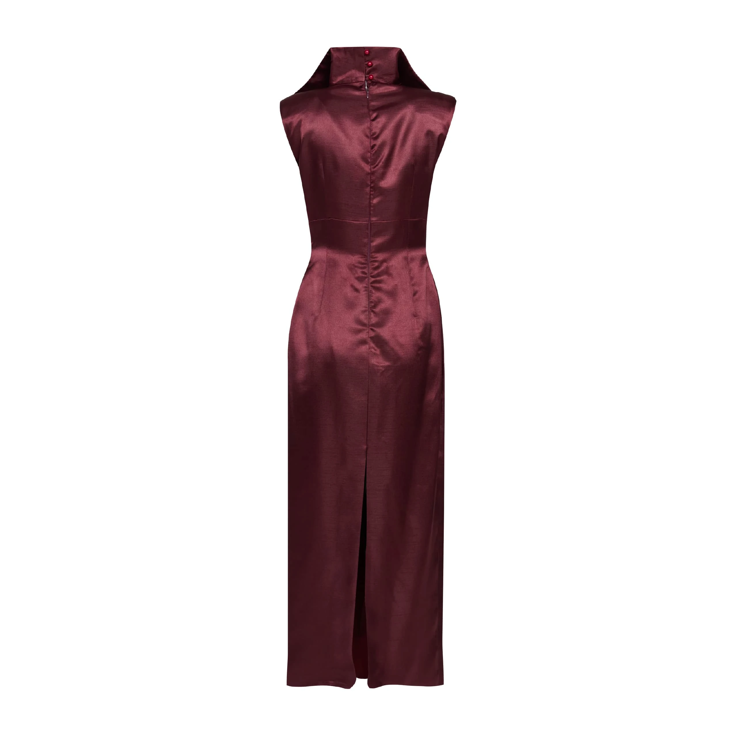 No39 Yaka Detaylı Bordo Elbise