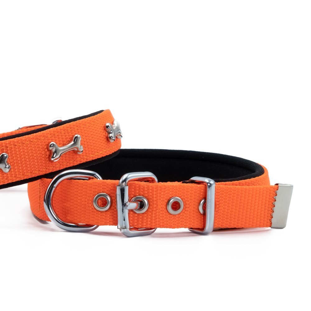 Doggie Konforlu Dokumadan El Yapımı Kemik Süslü Köpek Boyun Tasması 3x42-50cm - Orange