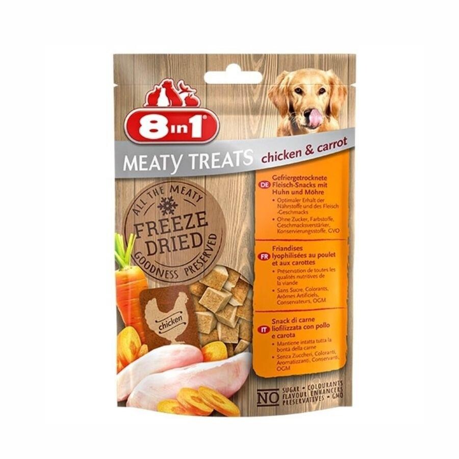 8in1 Meaty Treats Freeze Dried Tavuklu ve Havuçlu Kurutulmuş Tahılsız Köpek Ödülü 50 Gr