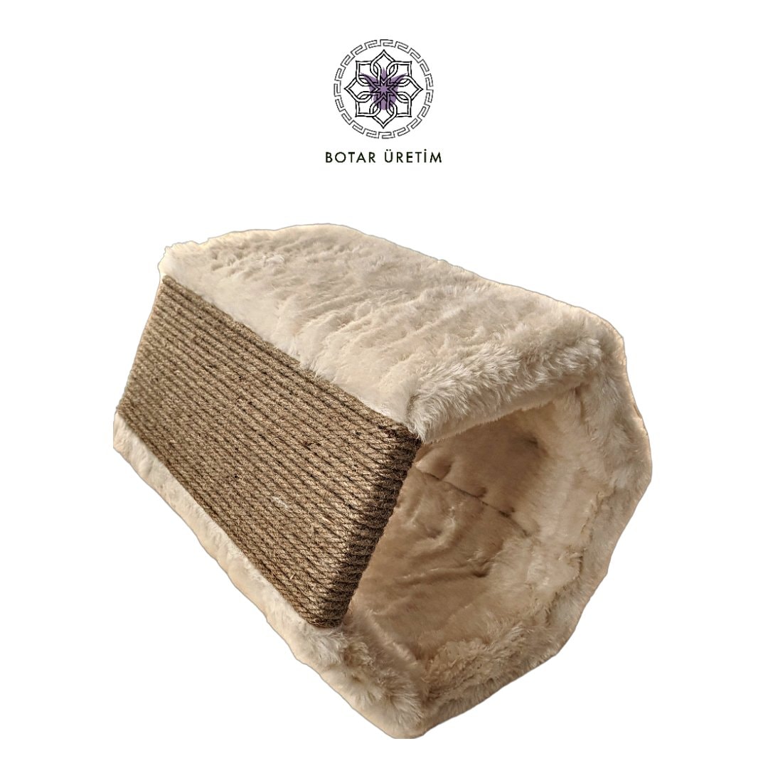 BOTAR ÜRETİM Premium Hexagon Tırmalamalı Kedi Yatağı – Krem