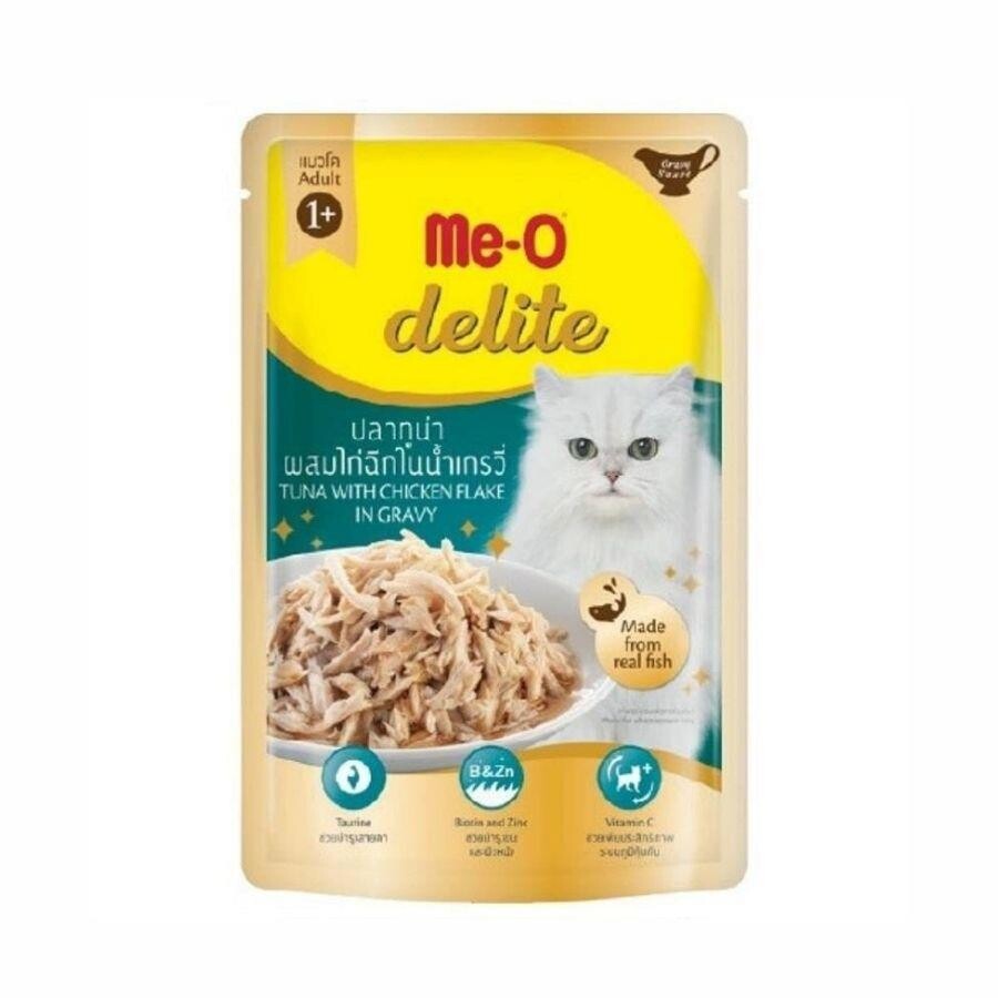 Me-O Pouch Delite Ton Balıklı ve Tavuklu Soslu Yetişkin Kedi Konservesi 70 Gr
