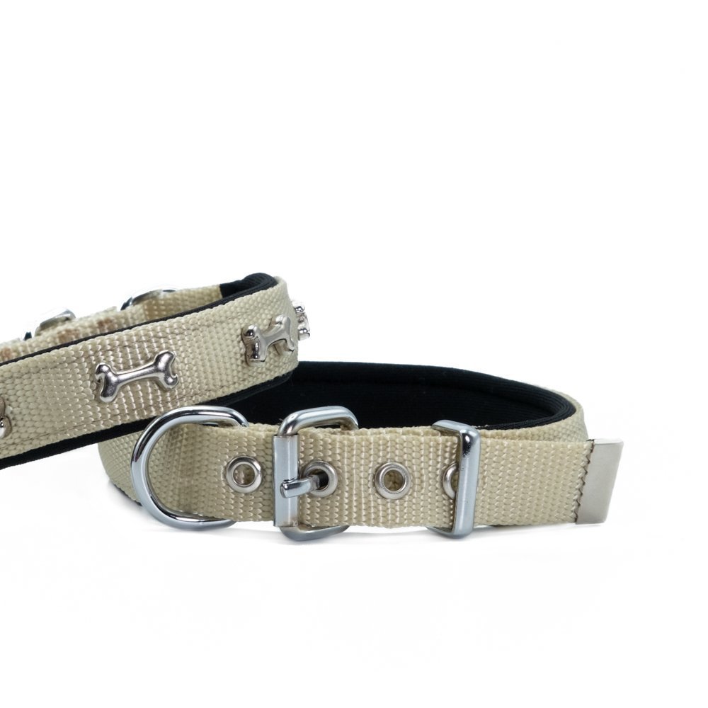 Doggie Konforlu Dokumadan El Yapımı Kemik Süslü Köpek Boyun Tasması 3x42-50cm - Khaki