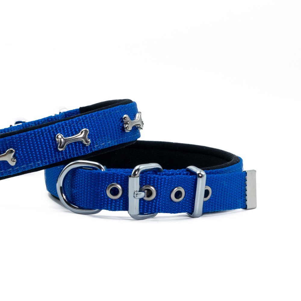 Doggie Konforlu Dokumadan El Yapımı Kemik Süslü Köpek Boyun Tasması 3x42-50cm - Royal Blue