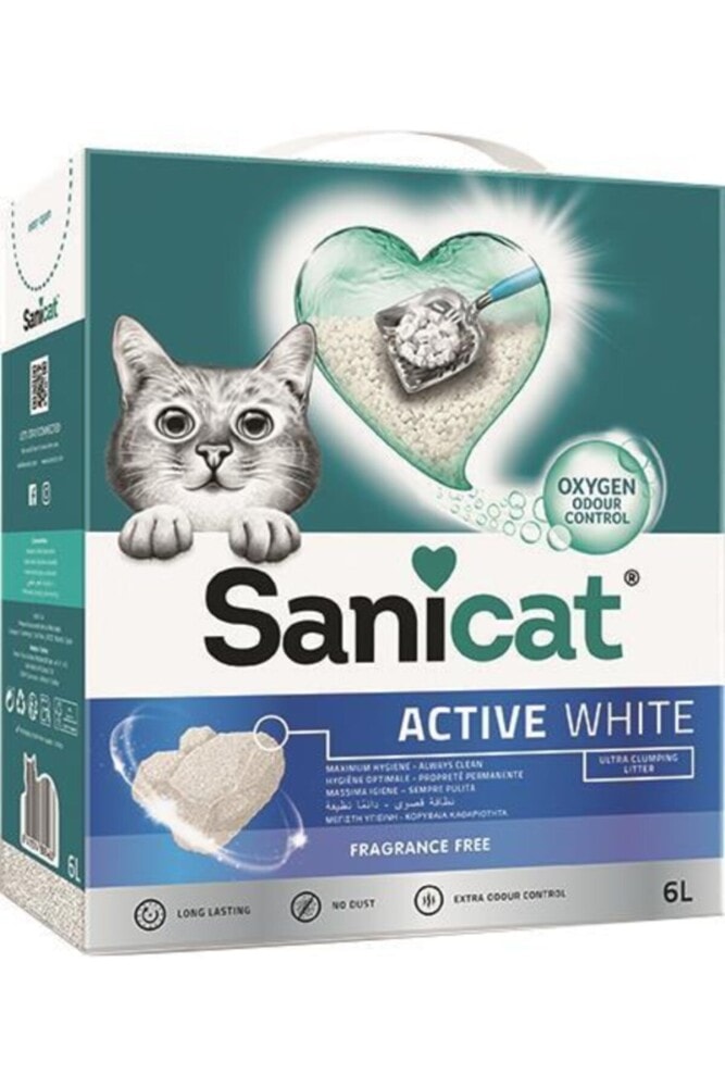 Sanicat Active White Topaklanan Bentonit Kedi Kumu Kokusuz 6 lt