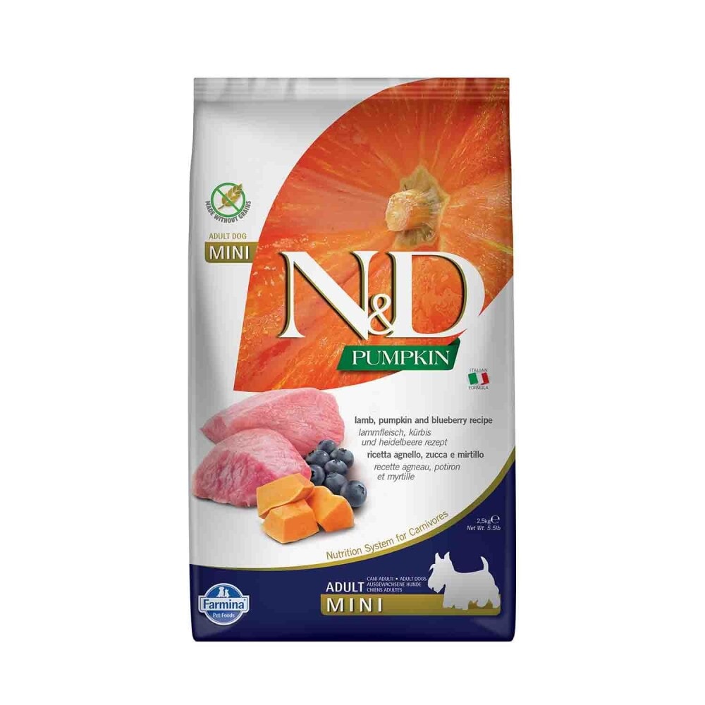 N&D Pumpkin Tahılsız Bal Kabaklı Kuzu Etli Yaban Mersinli Küçük Irk Yetişkin Köpek Maması 2,5 kg