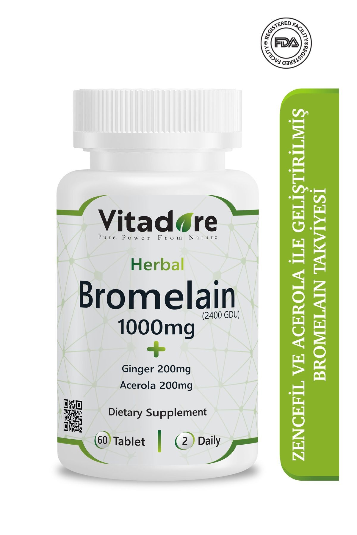 Bromelain 1000mg (2400 GDU) & Zencefil (Ginger) 200mg & Acerola 200mg - 60 Tablet