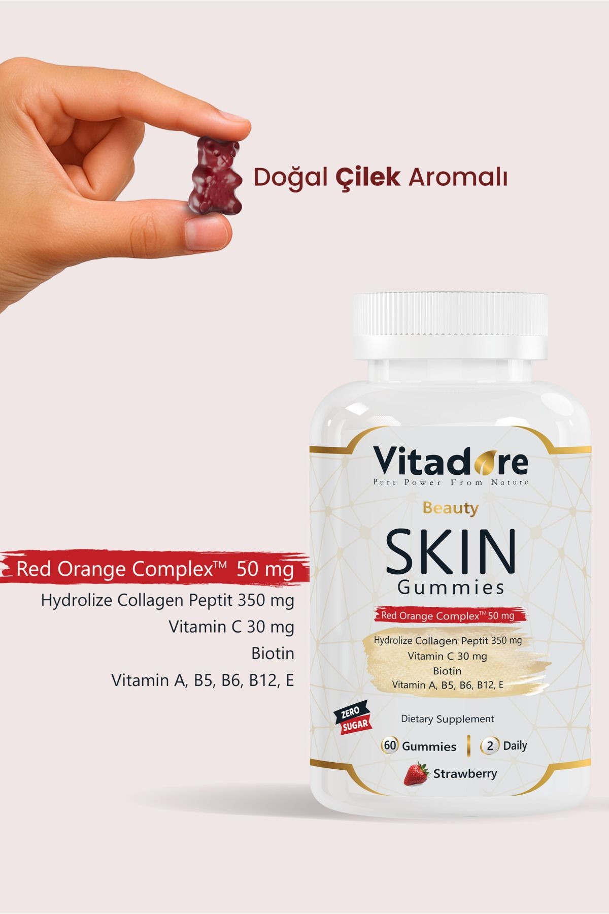 Çiğnenebilir Cilt Vitamini - Beauty Skin Gummies | Kolajen, Red Orange Complex™, Vitamin C & E