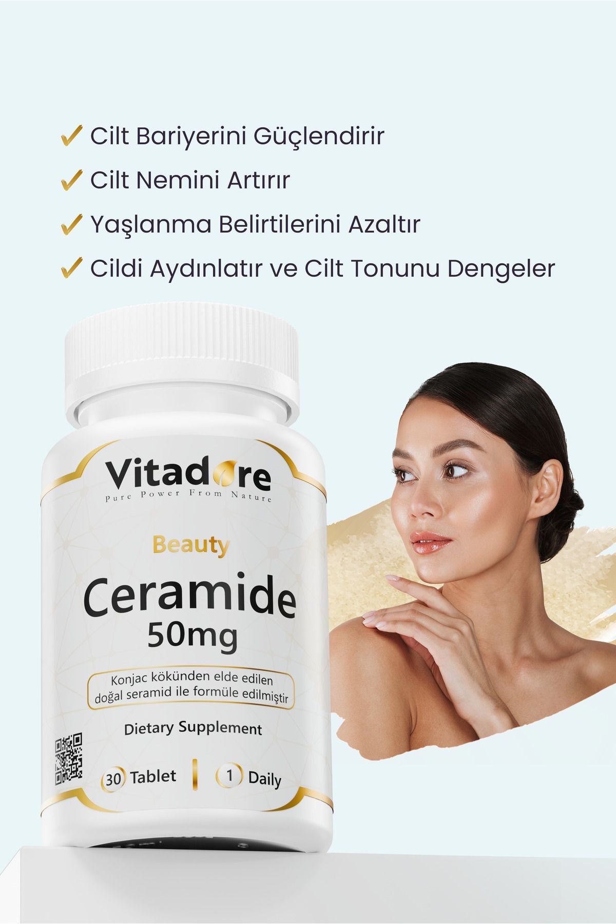 Beauty Ceramide 50mg 30 Tablet - Konjac Seramid - Leke, Cilt Bariyeri ve Nemlendirme için Takviye
