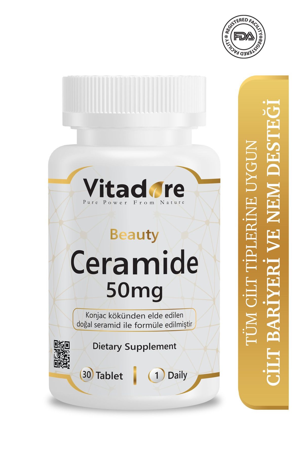 Beauty Ceramide 50mg 30 Tablet - Konjac Seramid - Leke, Cilt Bariyeri ve Nemlendirme için Takviye