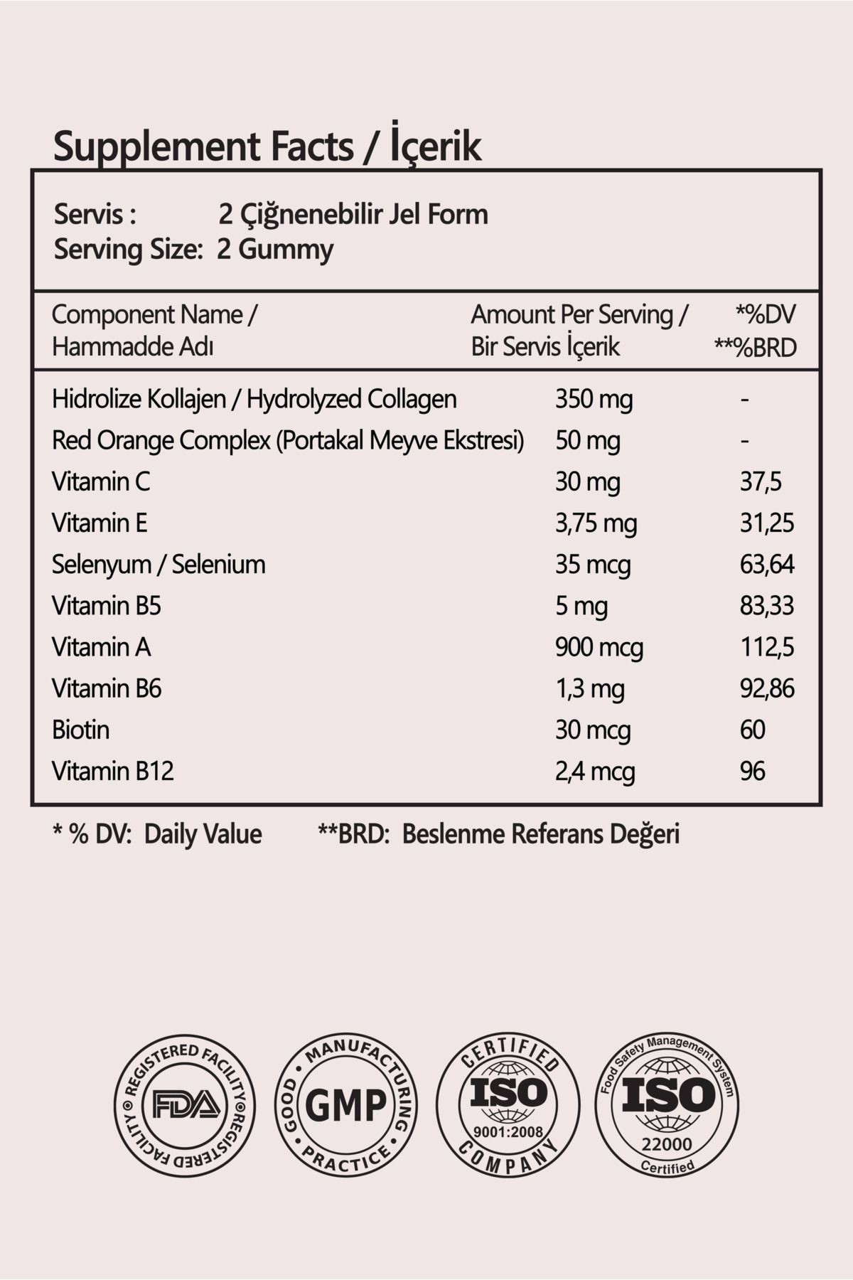 Çiğnenebilir Cilt Vitamini - Beauty Skin Gummies | Kolajen, Red Orange Complex™, Vitamin C & E