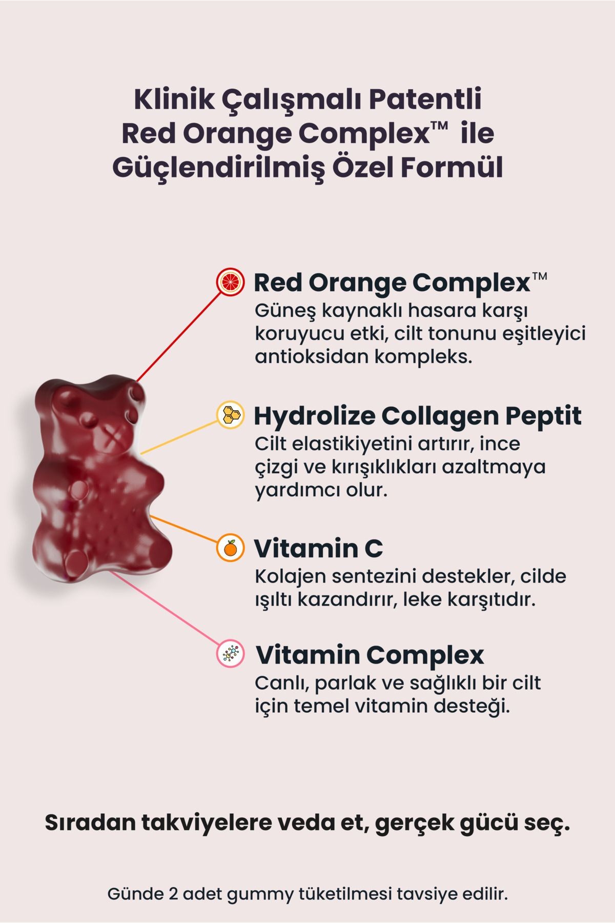 Çiğnenebilir Cilt Vitamini - Beauty Skin Gummies | Kolajen, Red Orange Complex™, Vitamin C & E