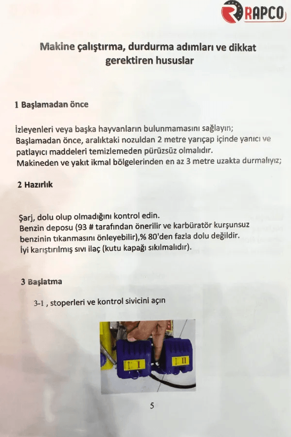 Sisleme Makinesi Kokarca İlaçlama Makinesi Dumanlama Makinesi Rapco 6HYC-188 ULV