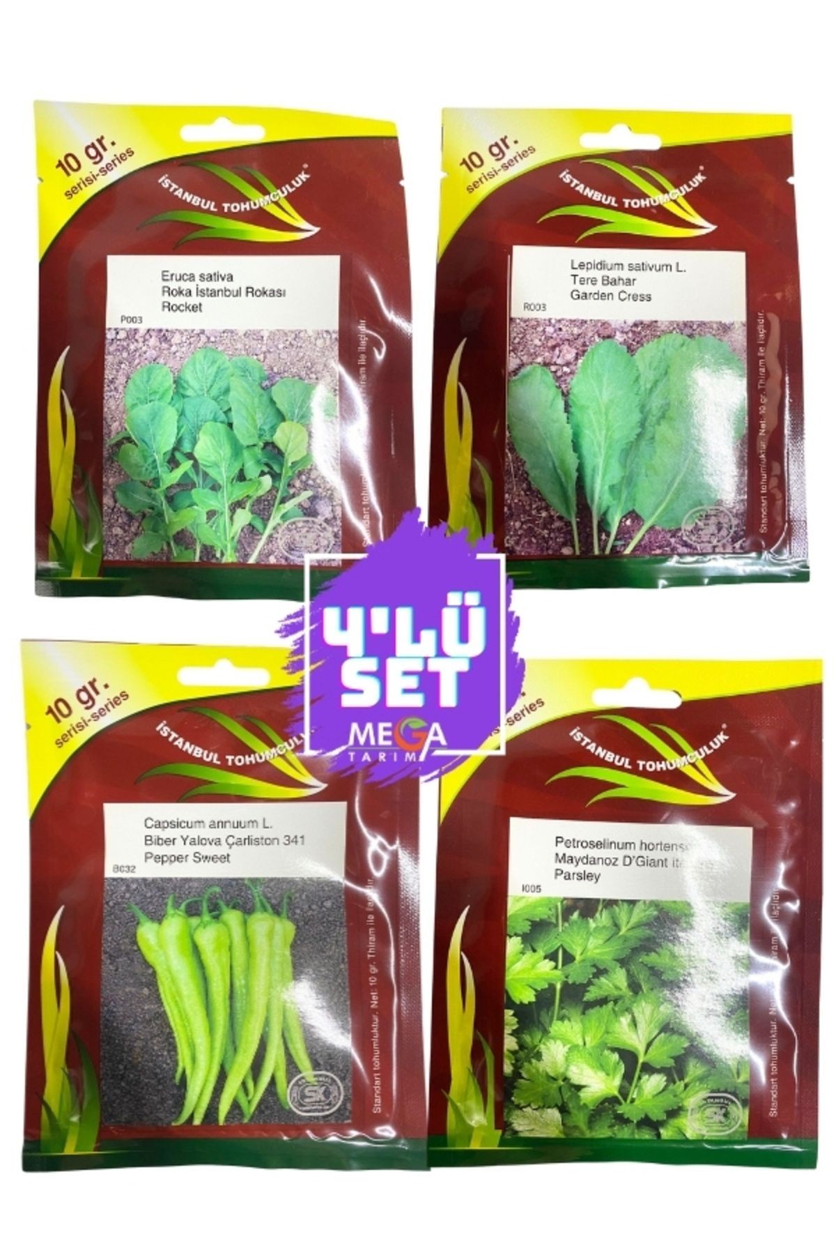 4'lü Tohum Seti (Roka - Tere - Yalova Çarliston - Maydonoz) 10 Gr'lık Paketler